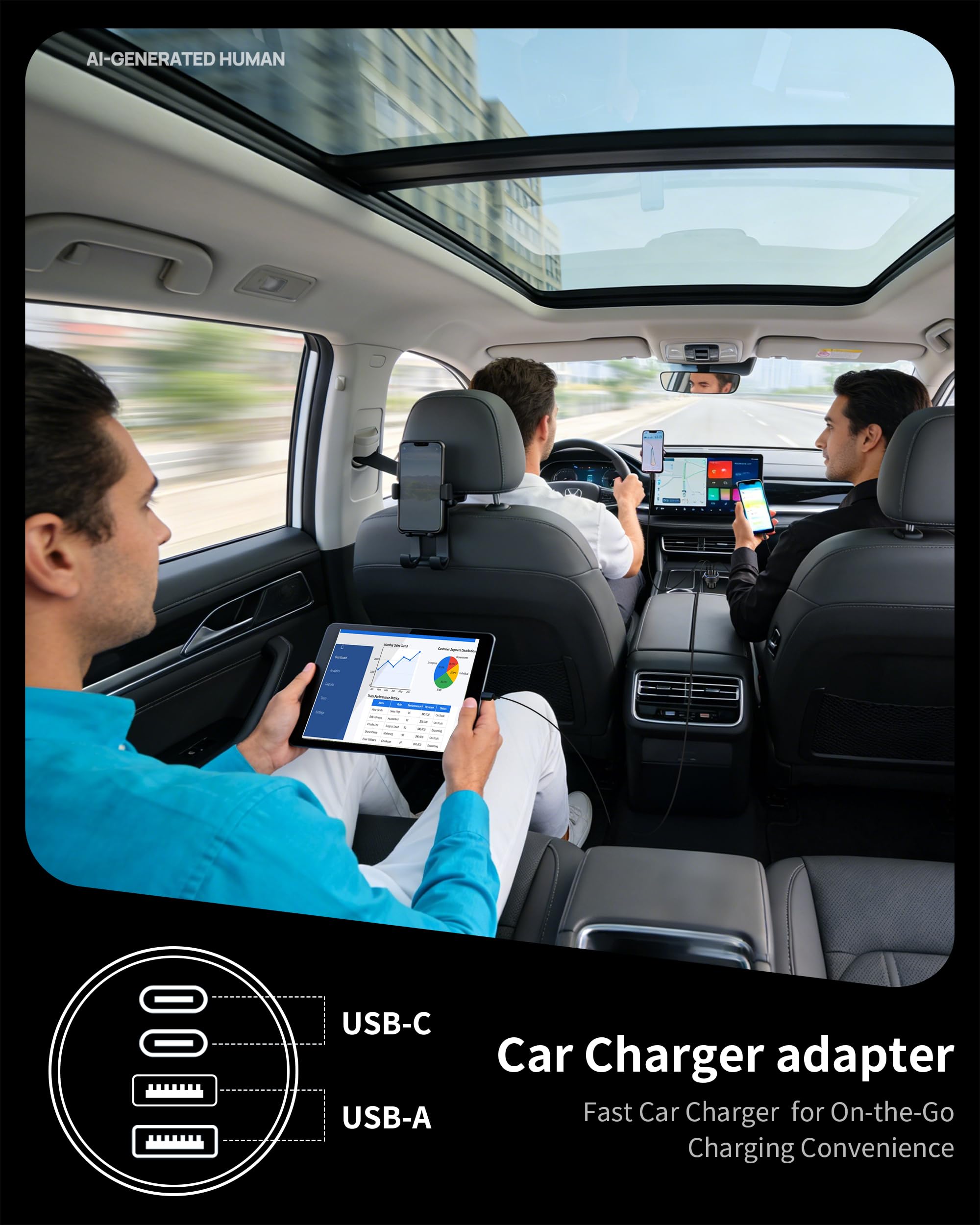 USB C Auto Ladegerät, 2 Pack 90W 4-Port Super Fast Zigarettenanzünder Adapter | Kfz-Ladegerät USB C, 4-Port 90W Super Fast Charging Car Phone Charger Adapter