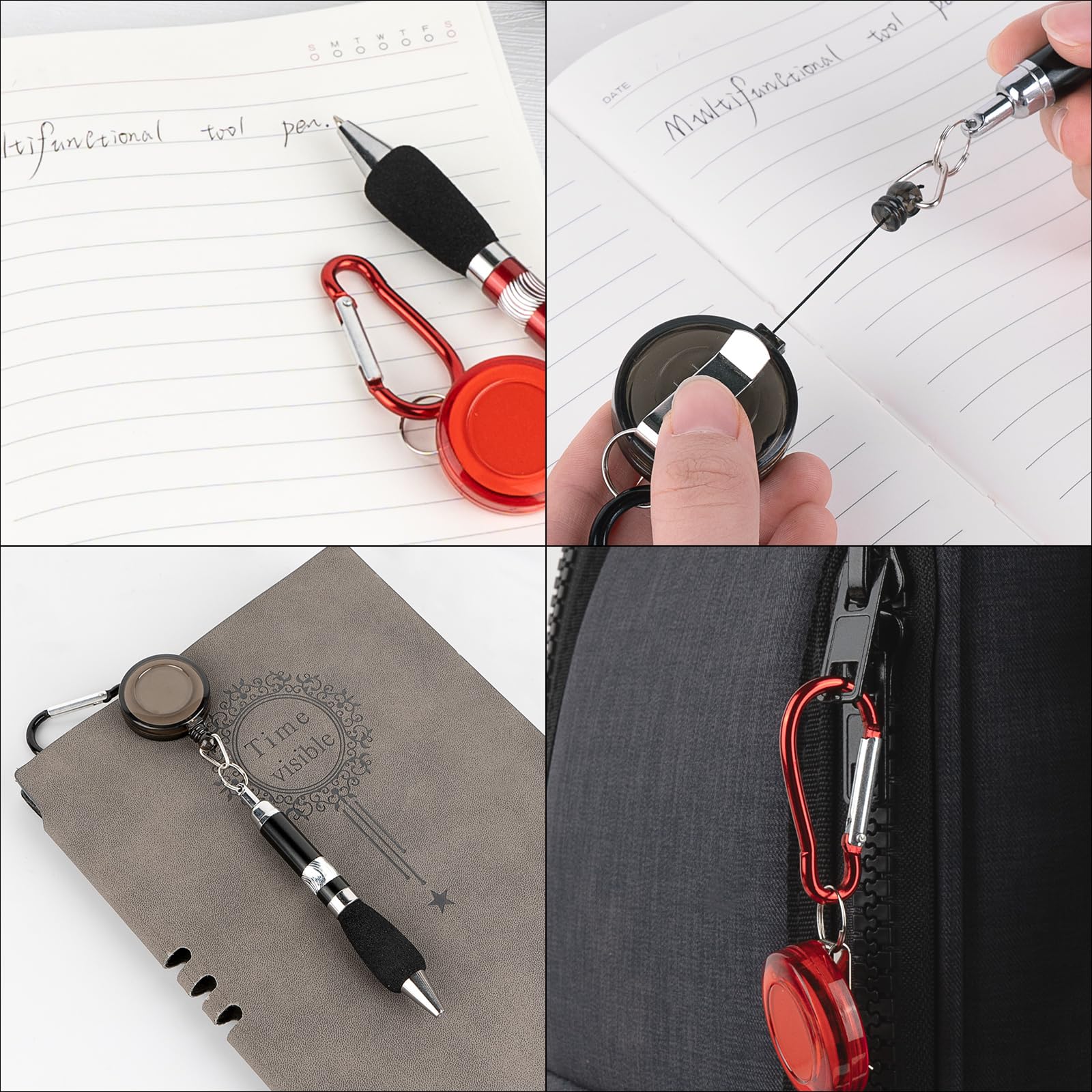 SHIDOW 10PCSRetractable Pull Pen Clip, Carabiner Pens, 3-in-1 Handy Retractable Badge Reel Pen for Workers, Nurses, Teachers, Colleagues (Black ink) - Image 3