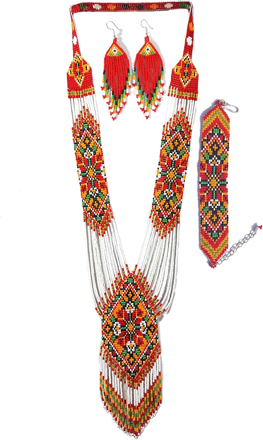 Handmade Boho Seed Bead Tassel Necklace Statement Women Girls