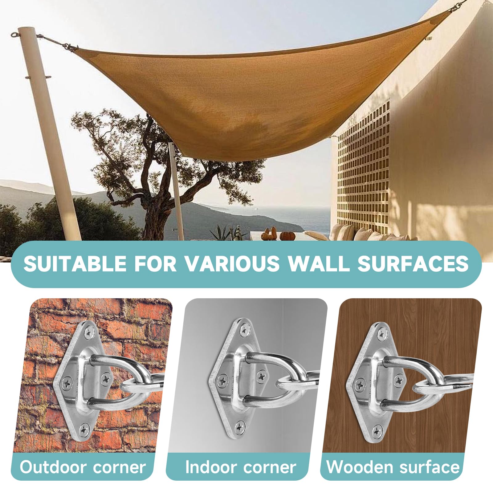 Juego de Accesorios de Toldo M6 - Accesorios de Acero Inoxidable Kit de Montaje de Toldo - Juego de Accesorios para Triángulo y Escuadra - Accesorios de Fijación para Vela Sun Shade