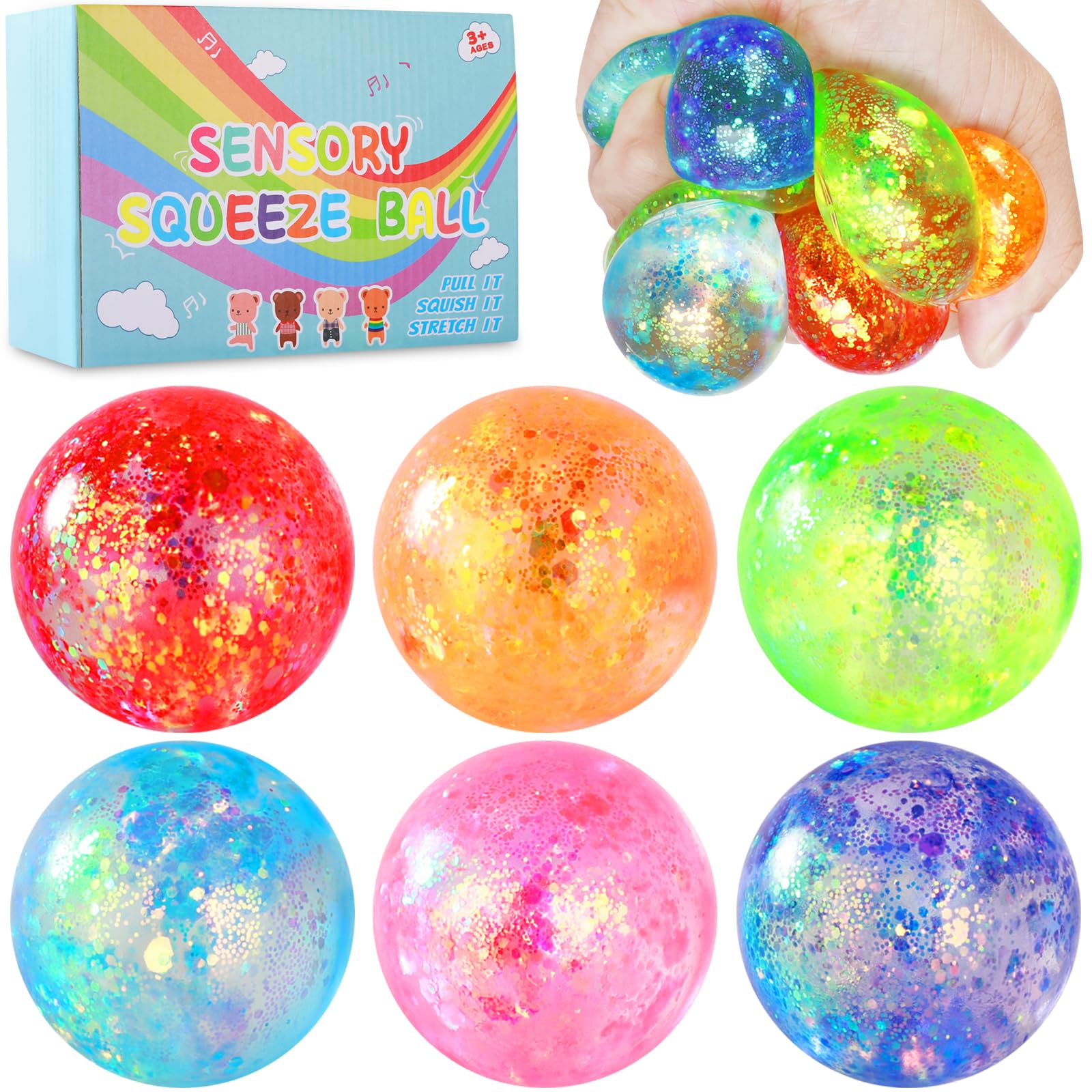6Pcs Stress Balls Set, Fidget Toys Stress Balls for Kids and Adults, Sensory Balls for Stress Relief, Soft Squishy Balls for Anxiety, Fidget Toys Squishy for Home Office Relaxation