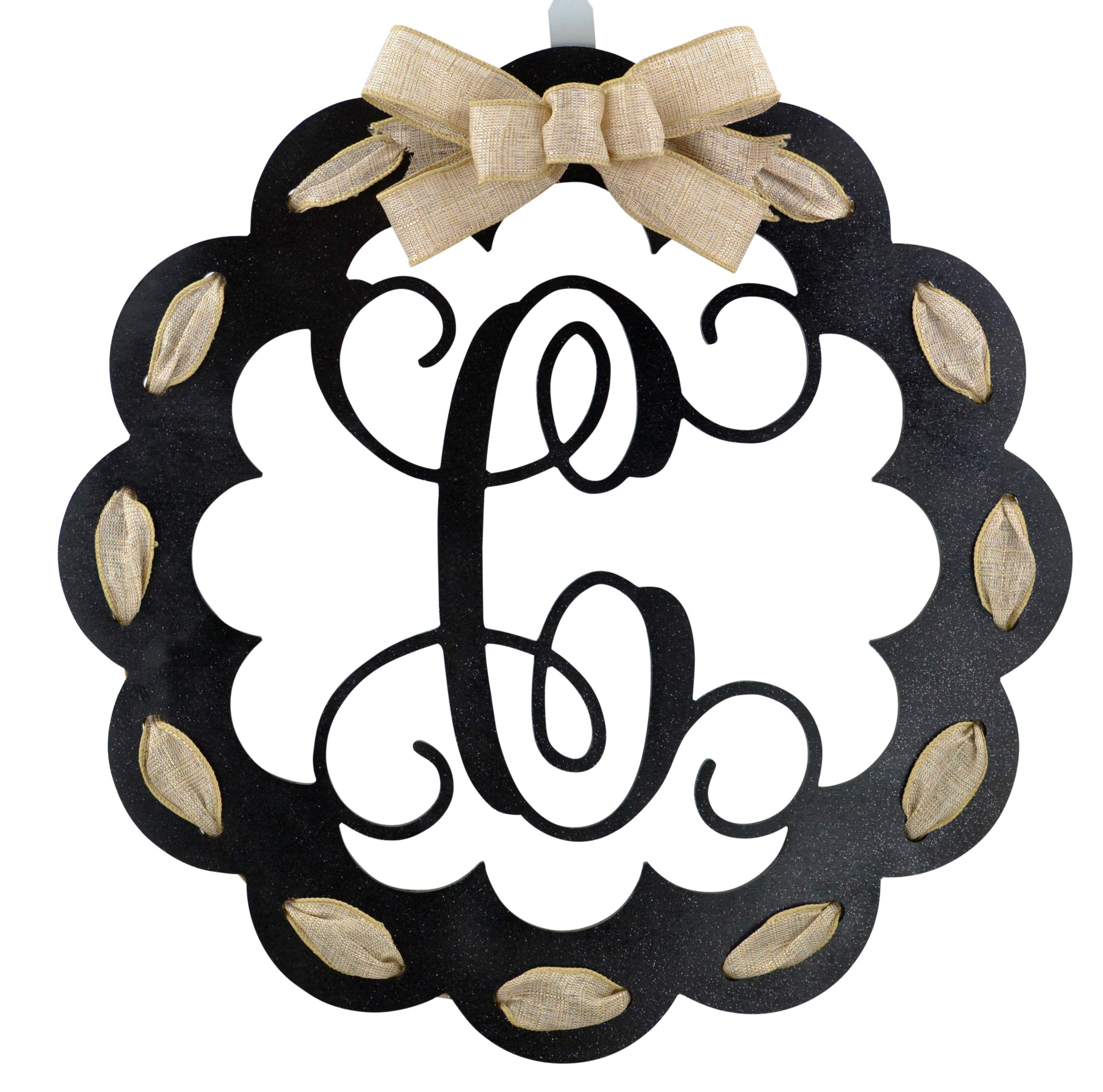 Letter C - Monogrammed Door Hanger | Mom Gift | Black and Burlap Everyday Year Letter Door Hanger