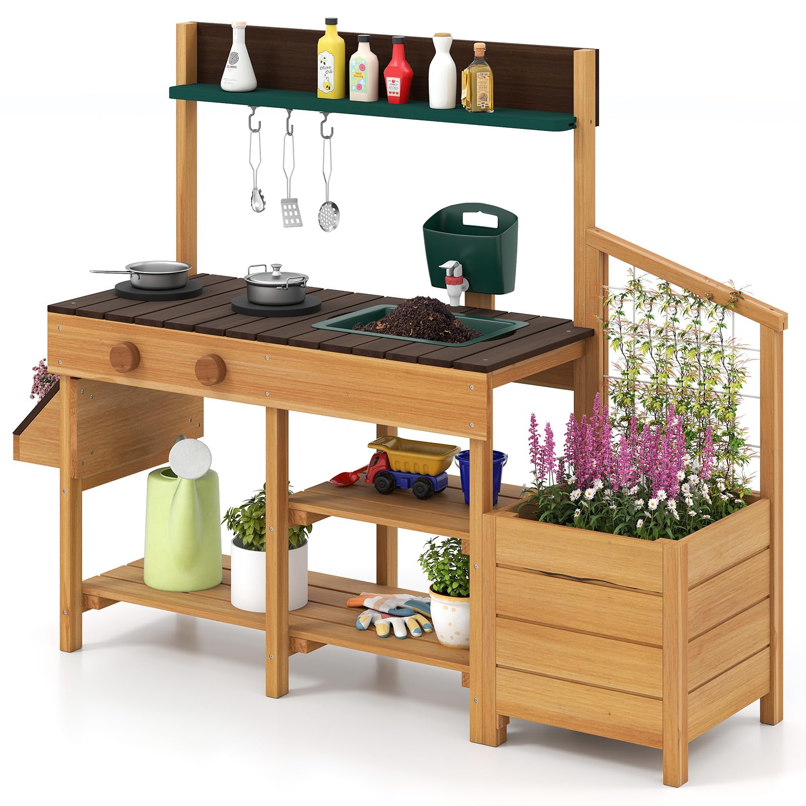 Amazon.com: HONEY JOY Mud Kitchen, Cedar Wood Pretend Play Kitchen