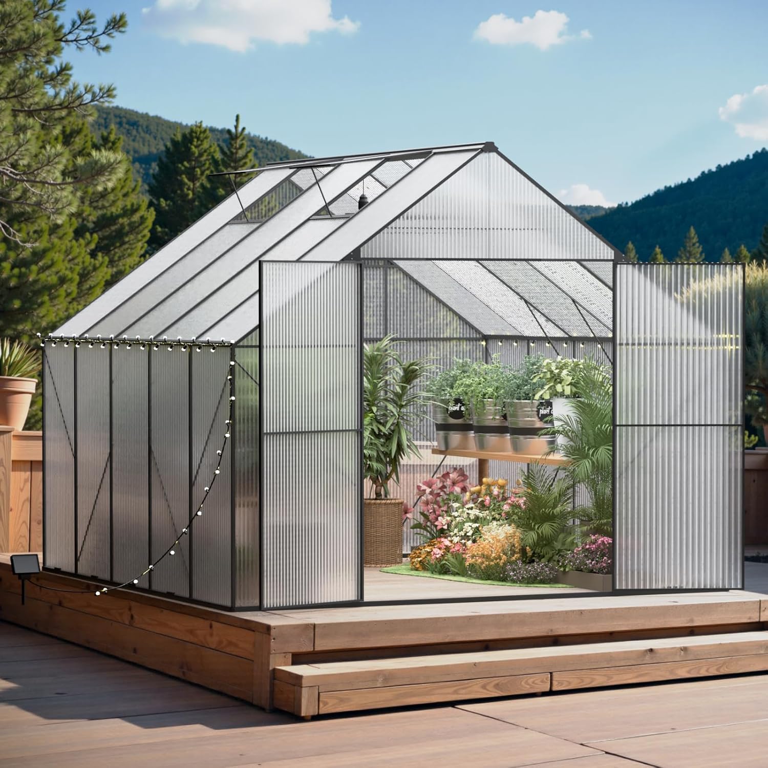 Greenhouse for Outdoors, Heavy Duty Polycarbonate Greenhouse, Walk in Greenhouses for Outdoor Garden Backyard with Roof Vent (10x10 FT)