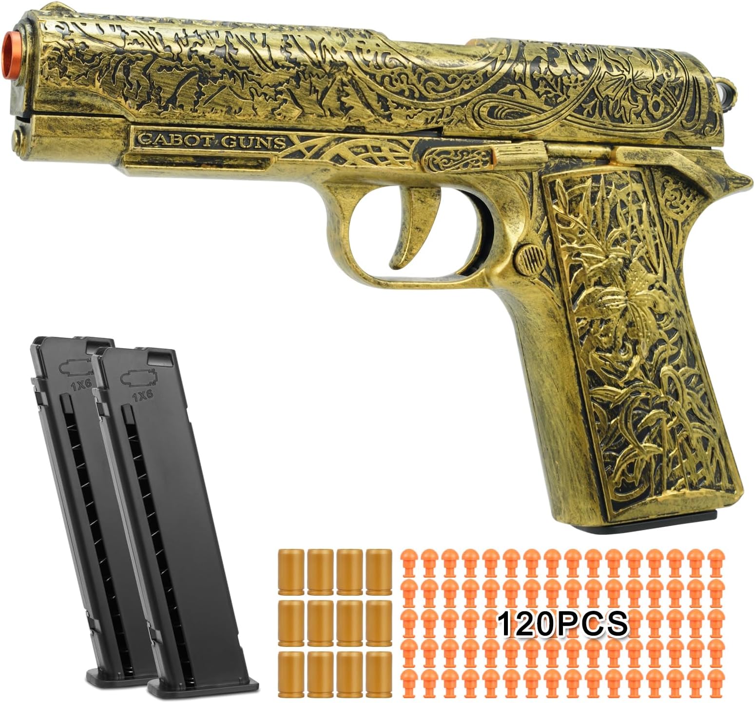 Toy Gun, 1911 Semi Auto Pistol Gun Toy for Boys, Empty Shell Ejecting Toy Gun with 120 Soft Bullets, Realistic Gun Toy Model, Kids Plastic Toy Pistol for 8+ (Gold)