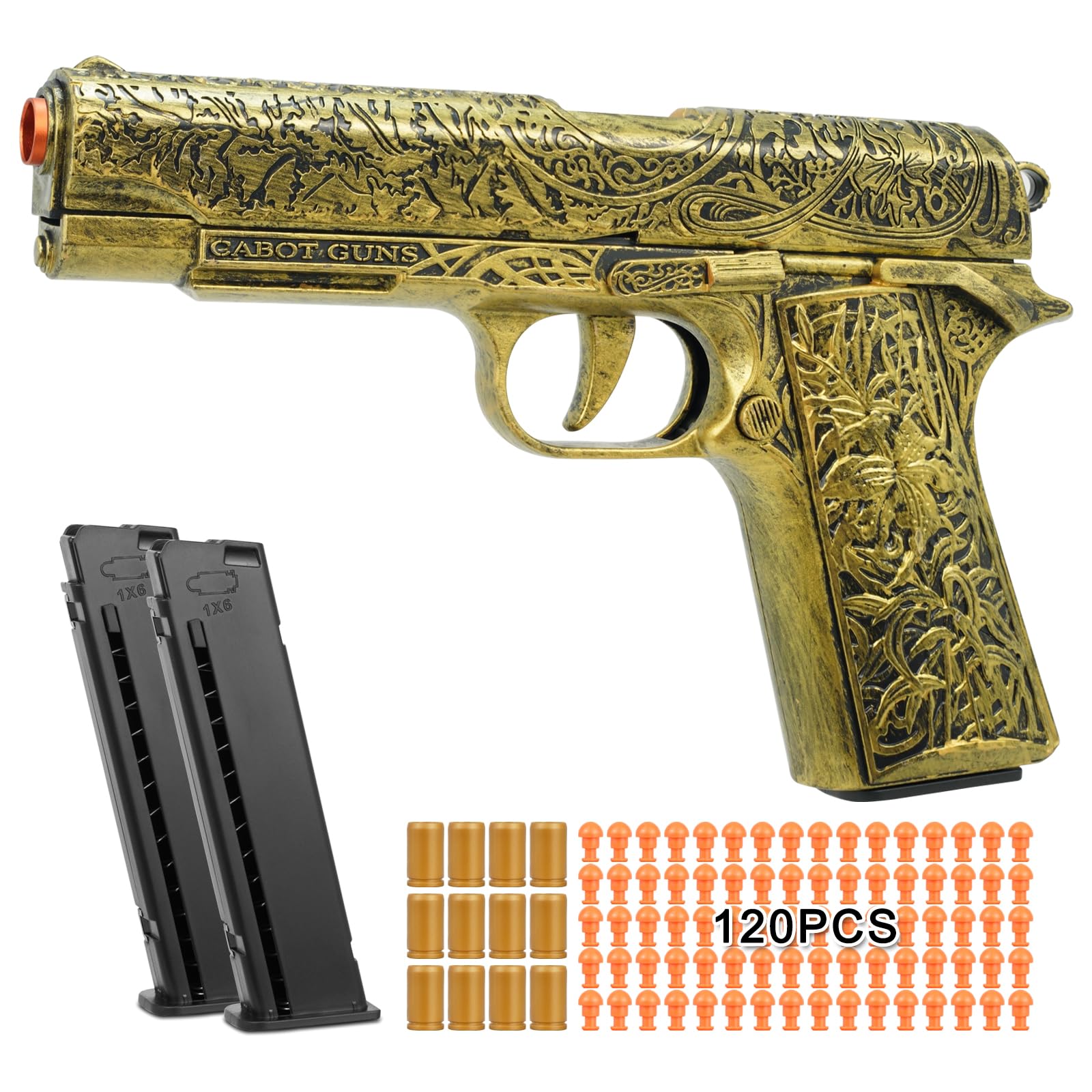 Toy Gun, 1911 Semi Auto Pistol Gun Toy for Boys, Empty Shell Ejecting Toy Gun with 120 Soft Bullets, Realistic Gun Toy Model, Kids Plastic Toy Pistol for 8+ (Gold)