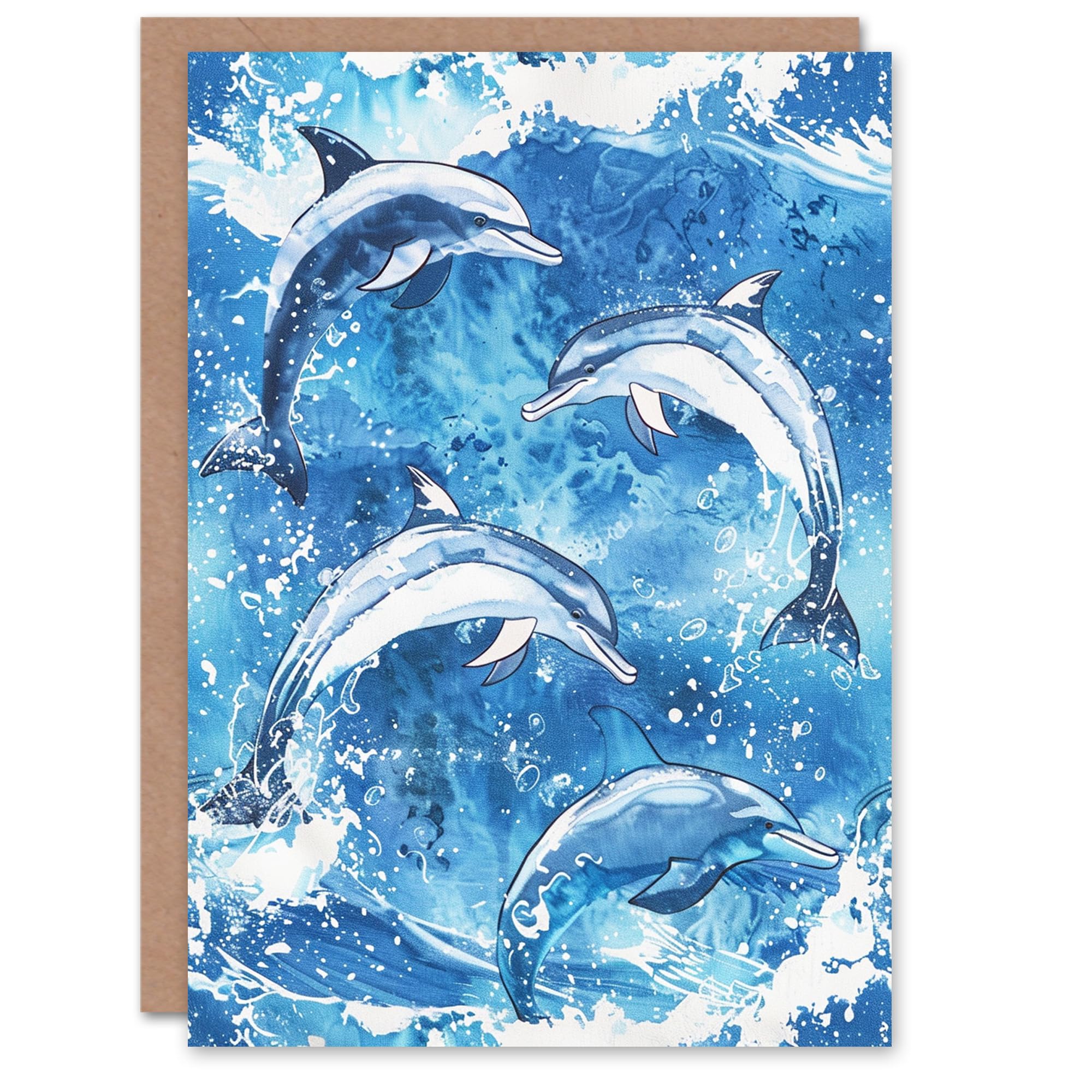Artery8 Playful Dolphins Jumping Out Of Sea Waves Blank For Him Or Her Art Birthday Card