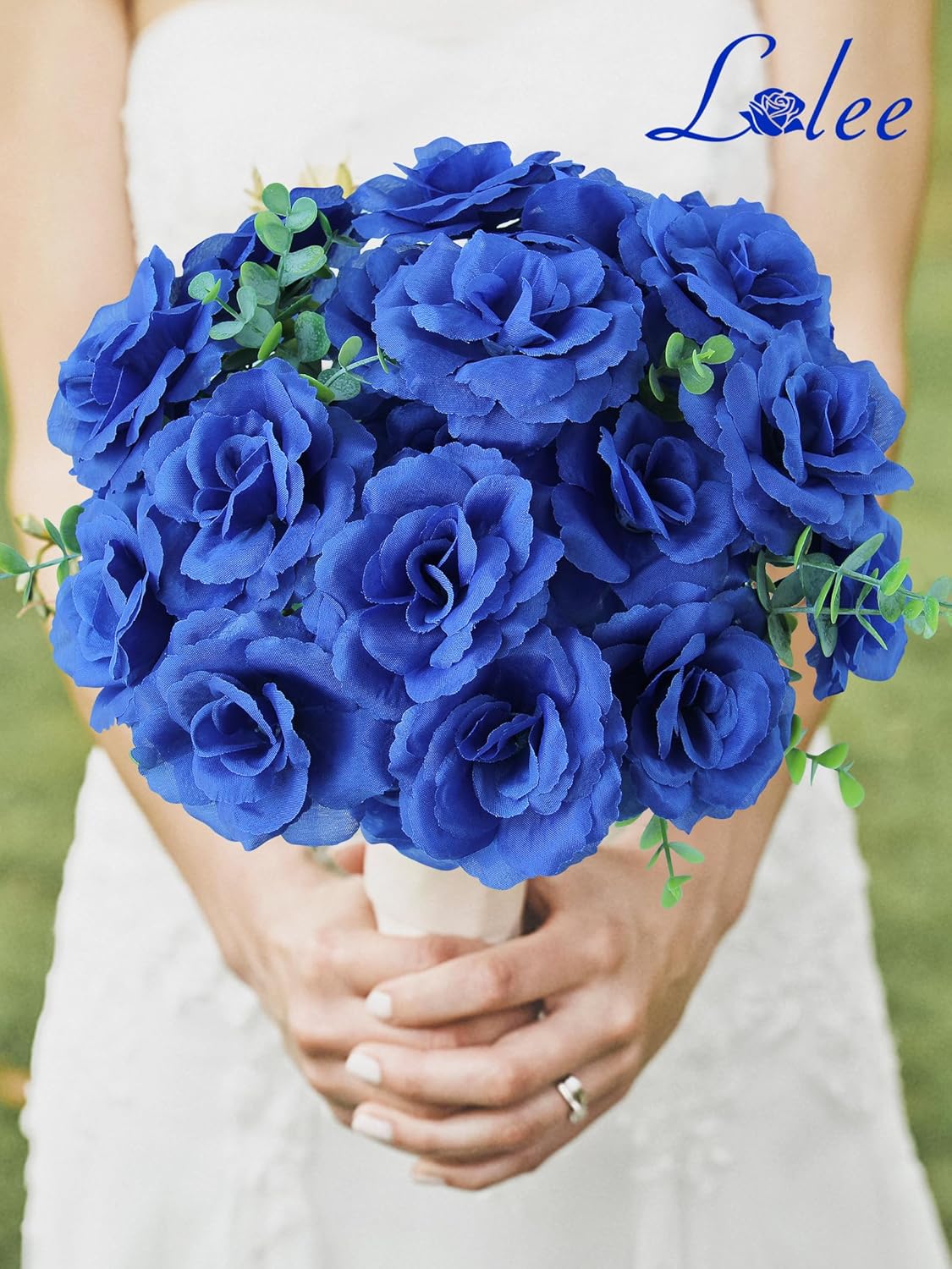LELEE 108pcs Roses Head Flowers with Stem - Royal Blue Artificial Flowers Rose Bulk - Silk Rose Fake Flower for Wedding Bouquet Party Home Decor DIY Baby Shower Centerpieces Tables Decoration