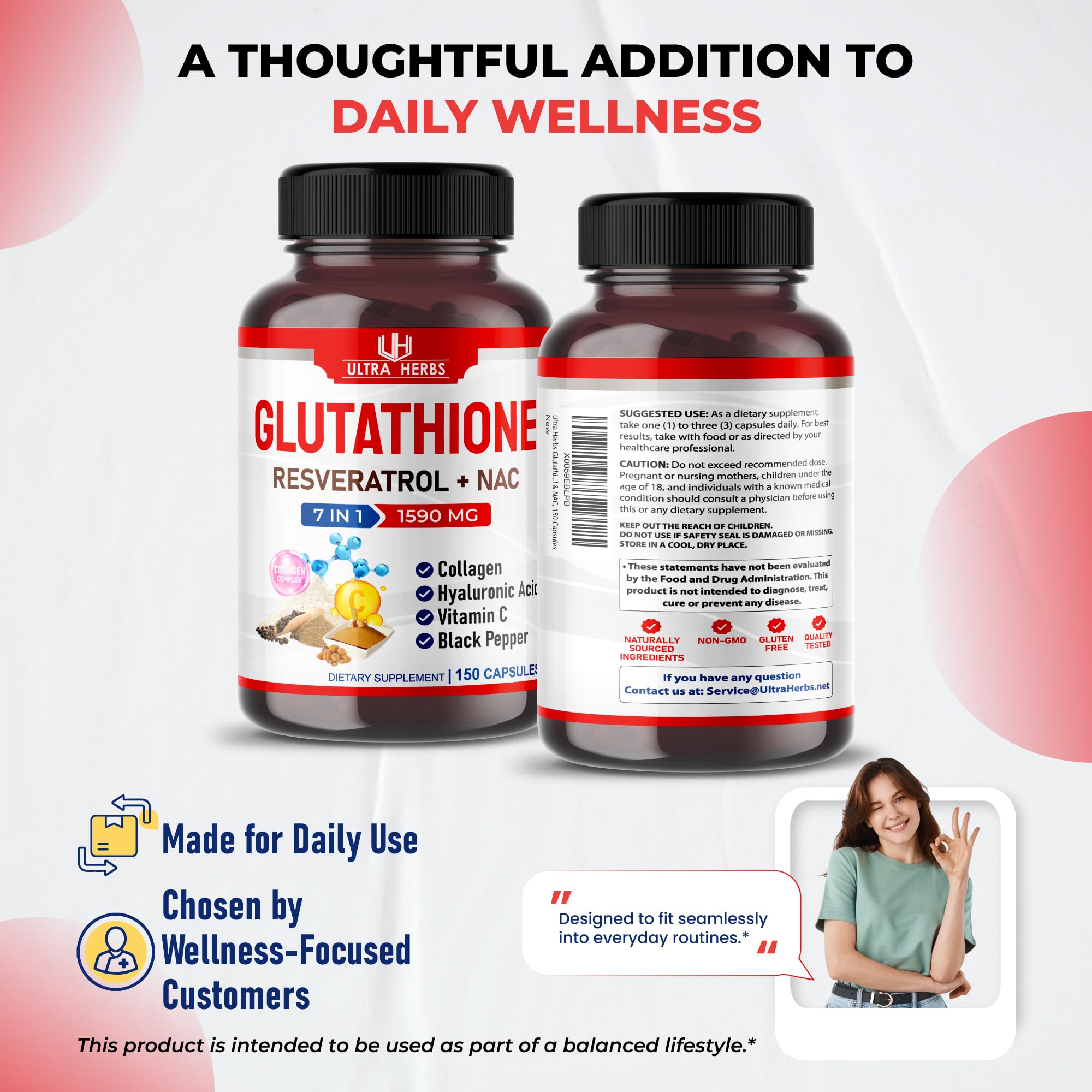 Glutathione 1590mg with Resveratrol & NAC for Antioxidant & Skin, 150 Caps — Amazon image 9