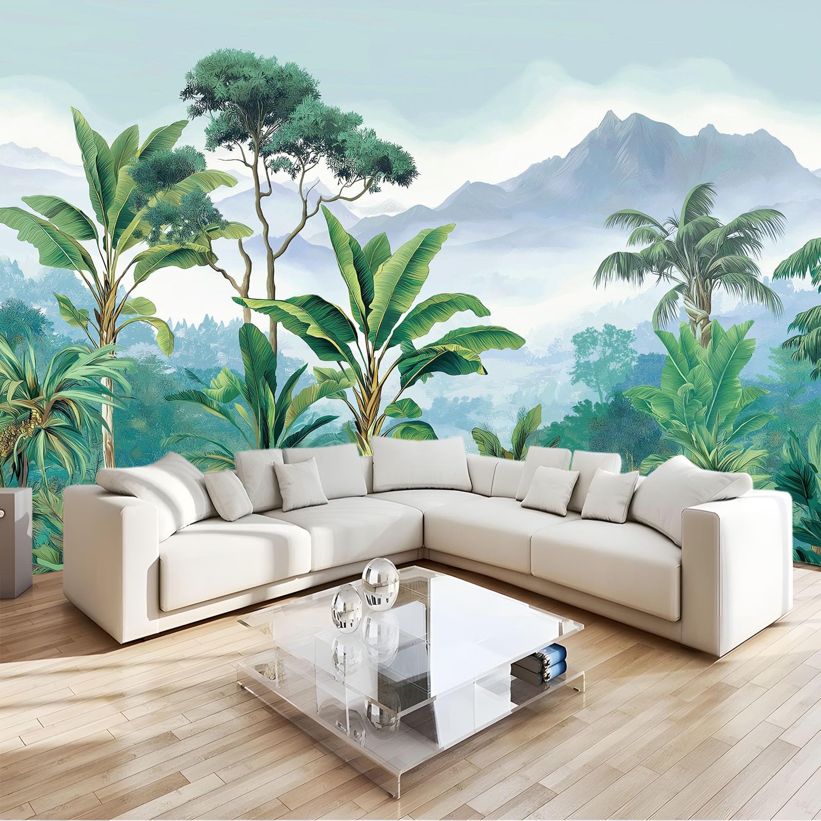 Generico Tapeta z włókniny tropikalny las deszczowy dżungla banan natura zielony 350 x 256 cm - dekoracja ścienna do salonu sypialni