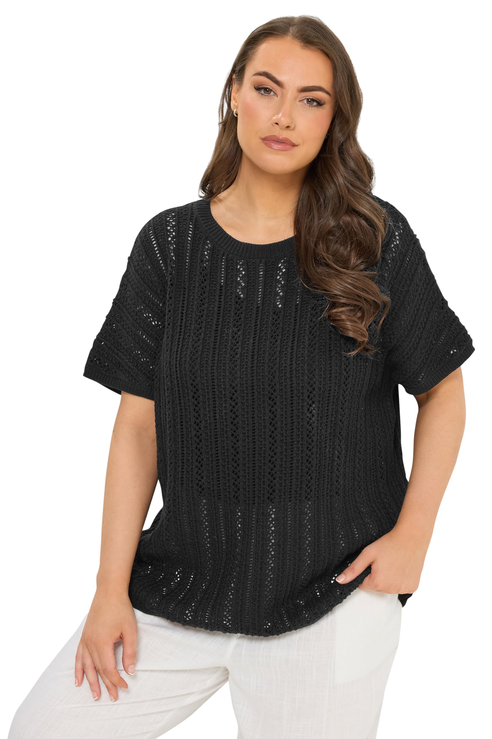 Yours Women's Black Curve Boxy Knitted Top - Plus Size Curve