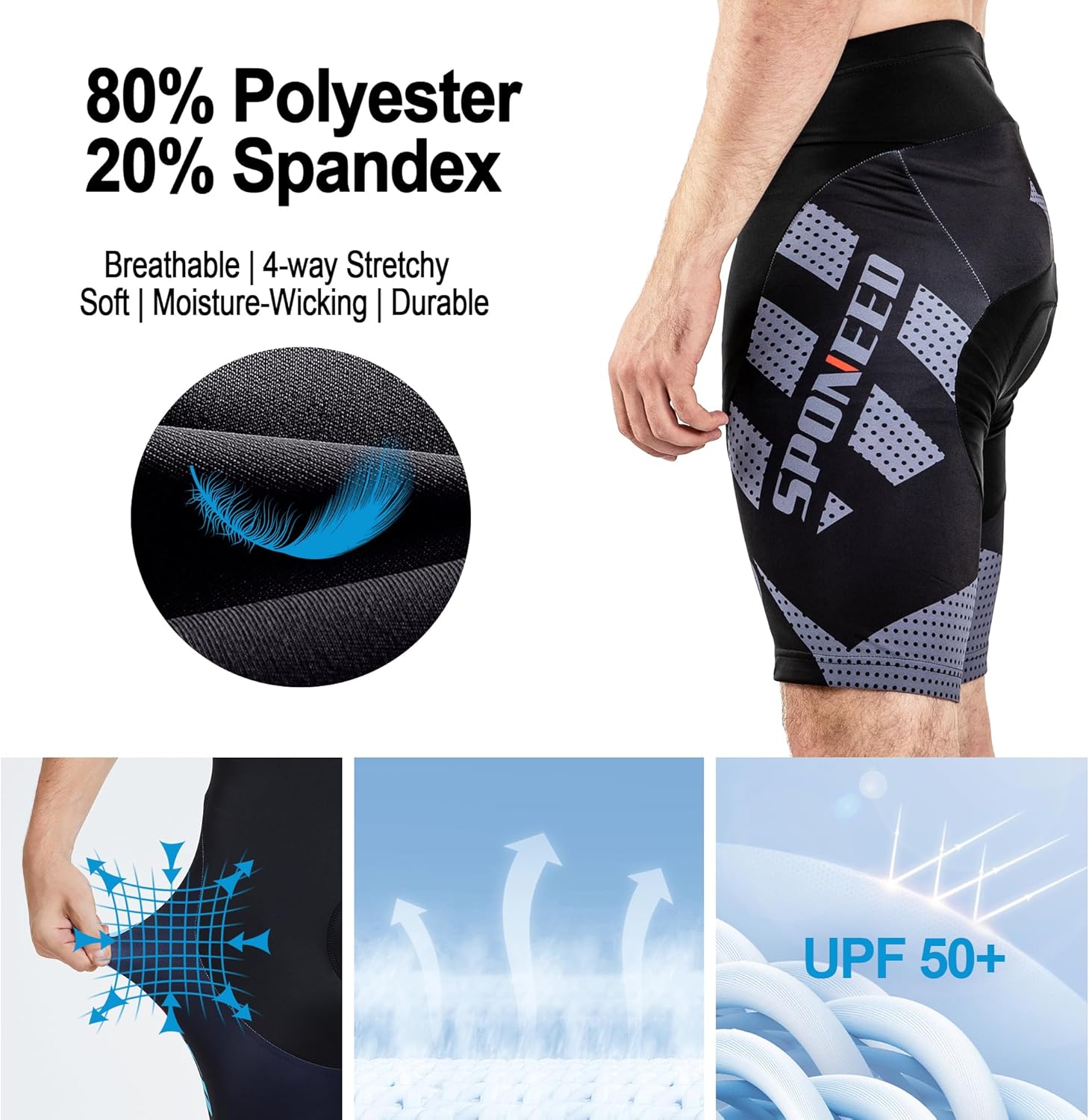 sponeed Men's Cycling Shorts Padded Bicycle Riding Pants Bike Biking Clothes Cycle Wear Tights - Image 8