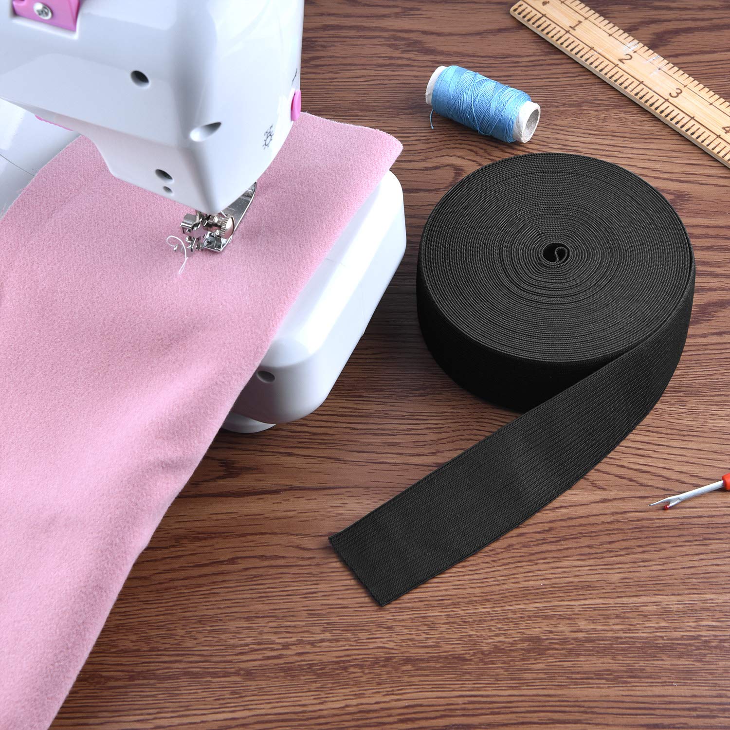 Coopay Black Elastic Band Spool - 1.5 Inch Width X 11 Yards Length, Polyester Sewing Elastic For Waistbands & Crafts