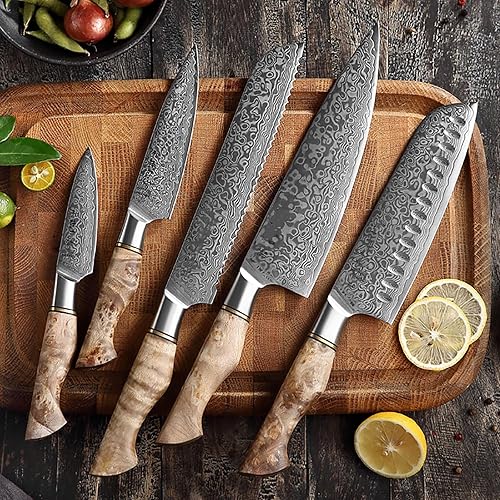 Juego de cuchillos de cocina de Damasco súper afilado, juego de cuchillos con mango de madera de sicomoro figurado, acero japonés VG10 de 67 capas disponible en Yaxa Venezuela