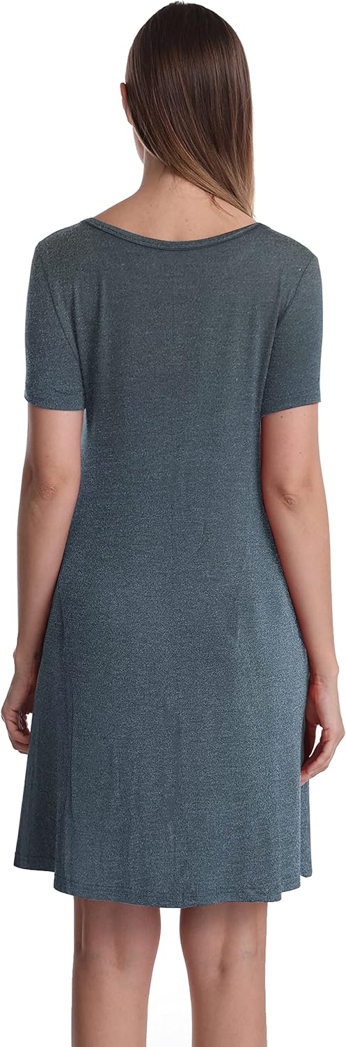Women Casual Crewneck Short Sleeve Pockets Swing T-Shirt Dress - Image 2