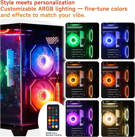 ALCPOK Gaming PC Desktop, AMD Ryzen 7 5700G 3.8GHz, 16GB DDR4 3200MHz RAM, 1TB NVMe SSD, 550W Bronze Power Supply, ARGB Fans,Tower Computer for Office,Photo Editing