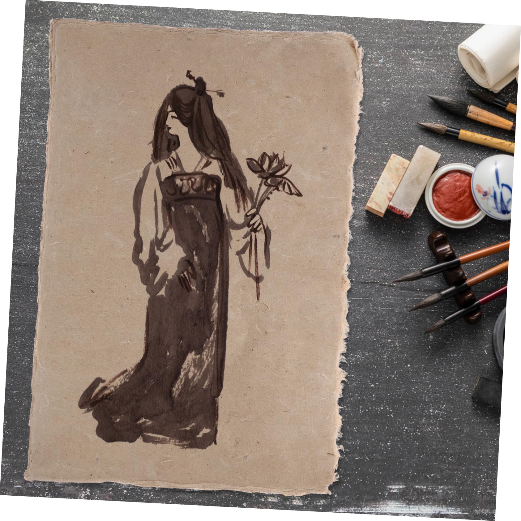 UTHCLO de Papel de Arroz Beige Papel Fino y Delicado 25 Hojas Adecuado para Tinta para Caligrafía y Dibujo Adecuado para Arte Tradicional y Escritura Clásica