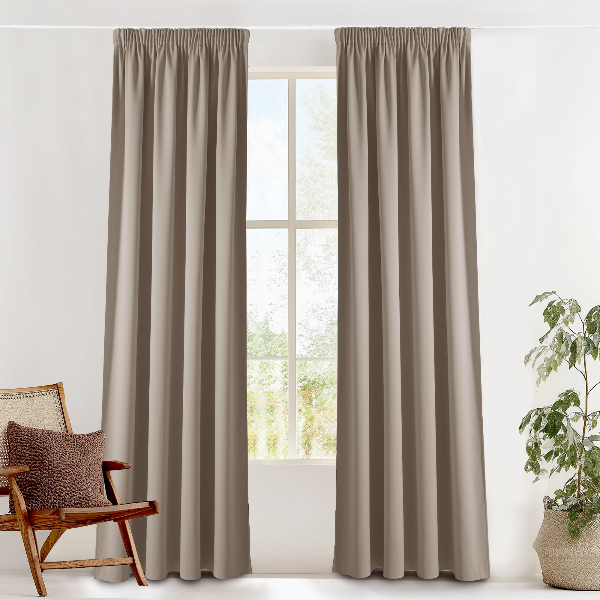 PONY DANCE Verdunklungsvorhänge für Schienen Gardinen Wärmeisolierend | 2er Set H 245 x B 140 cm, Sandfarben, Thermovorhänge Hitzeschutz, für Wohnzimmer, 100% Blickdicht, mit Kräuselband