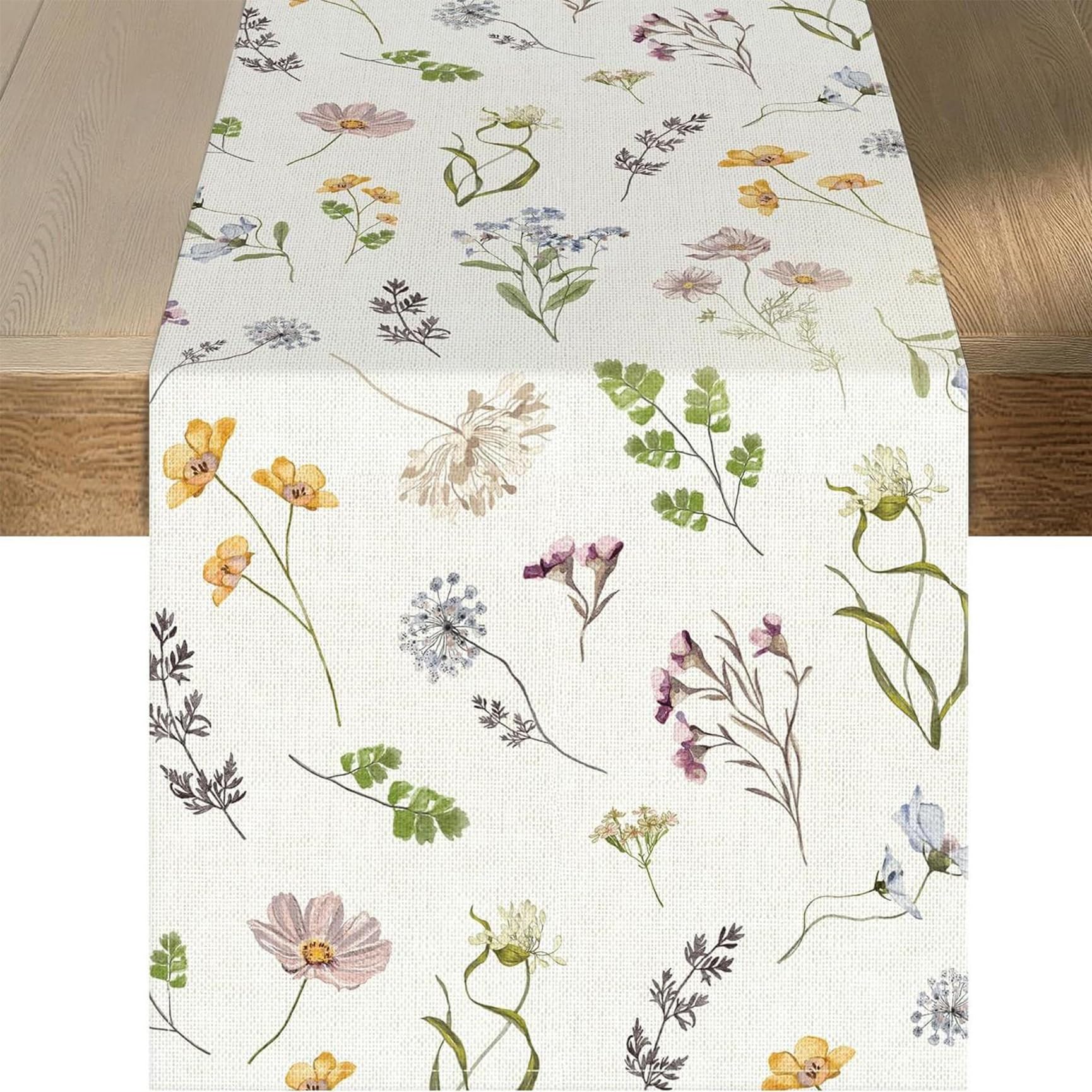 Spring Table Runner, Linen Flower Table Runner Seasonal Spring Kitchen Dining Table Decoration for Home Party Decor 40 x 180cm