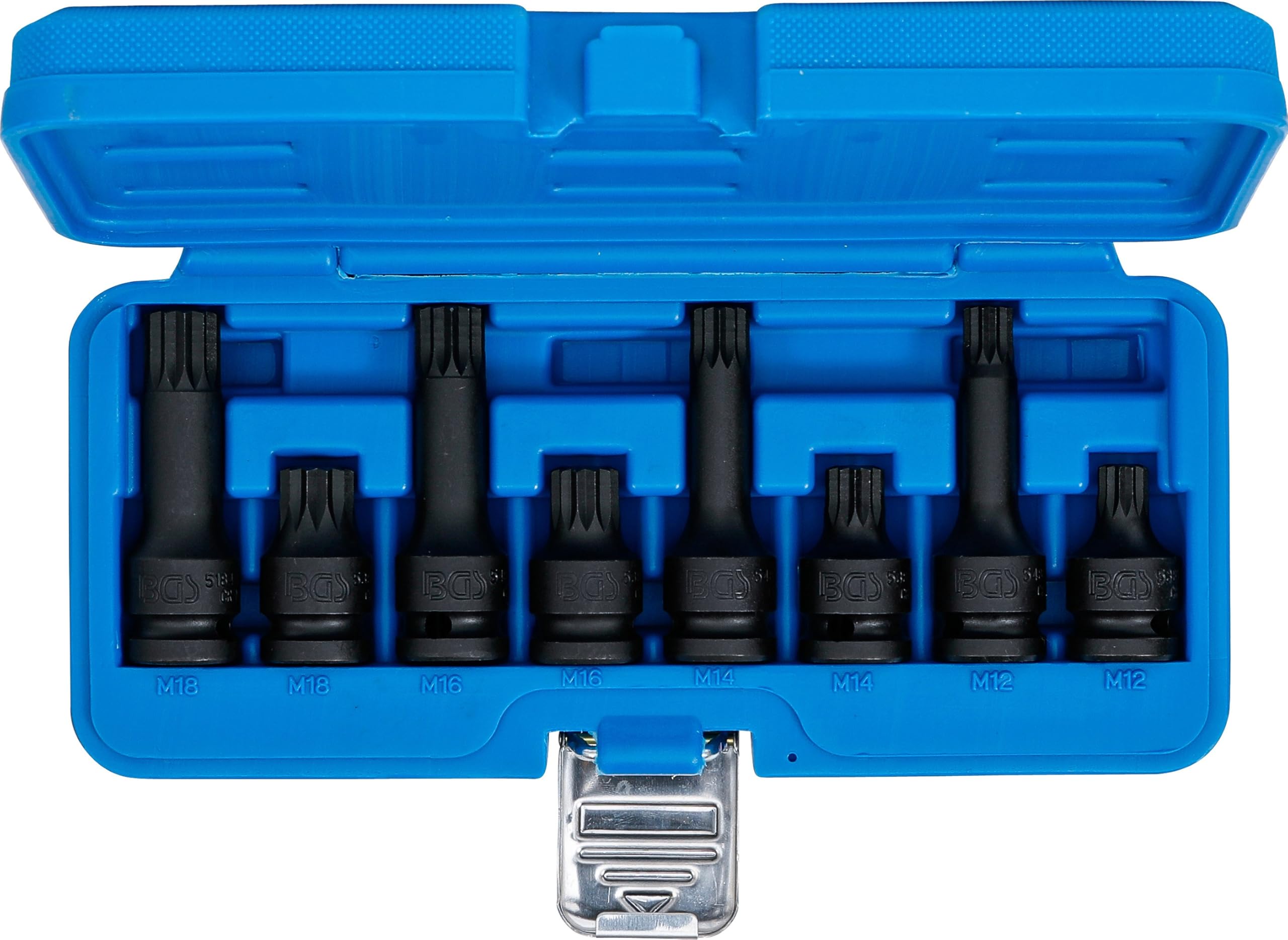 BGS 5381 | Juego de puntas de vaso de impacto | entrada 12,5 mm (1/2") | dentado múltiple interior (para XZN) M12 - M18| 8 piezas