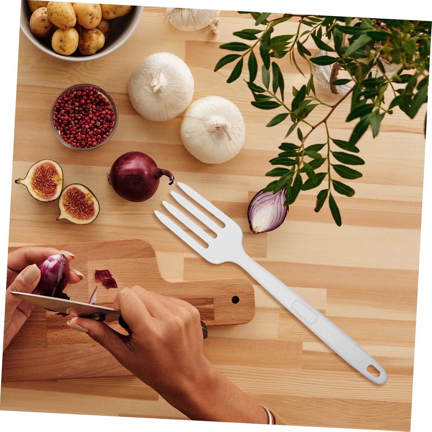 SOLUSTRE Silicone Cooking Fork Heat Resistant Reusable Utensil for Pasta and Stir Fry Ergonomic Design with Comfortable Grip Non Stick Silicone Fork Tool Portable Kitchen Essential
