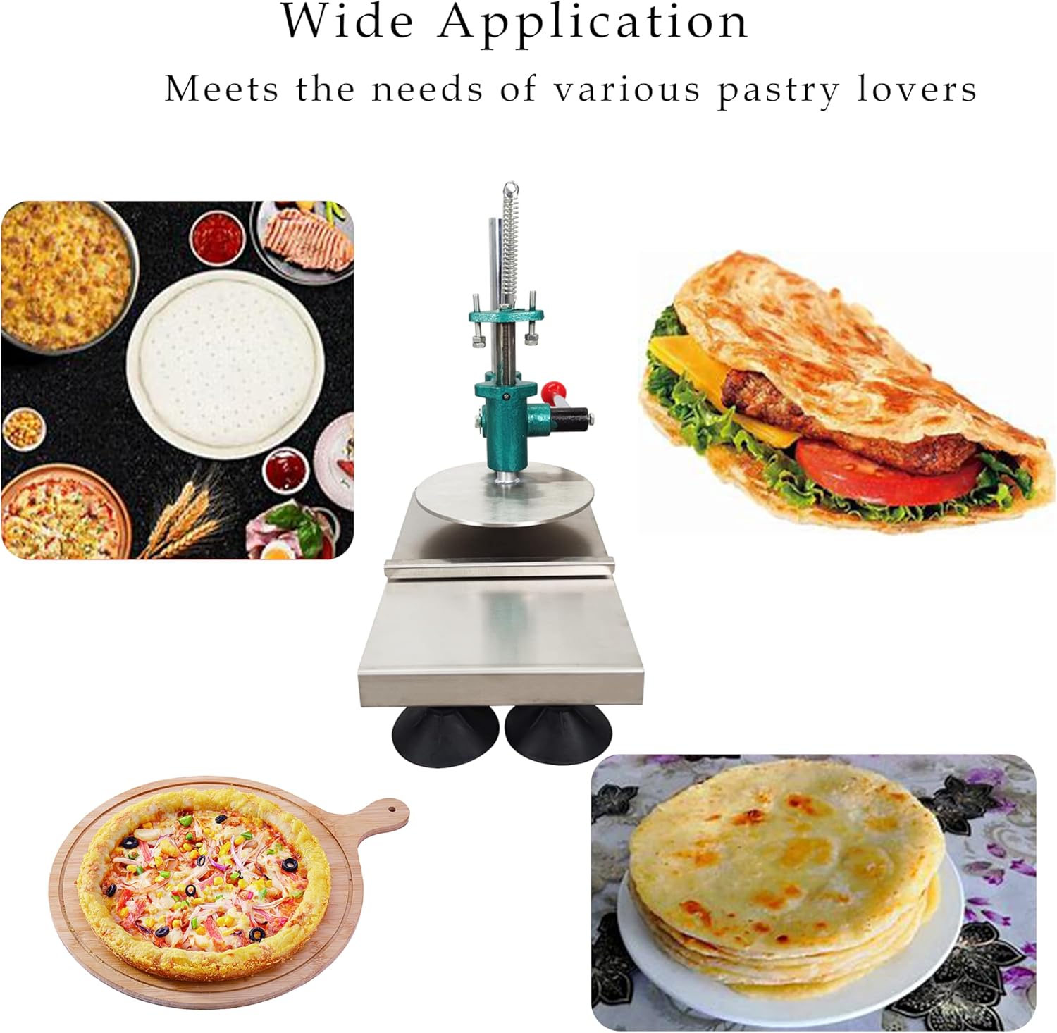 Manual Pizzeria Dough Pastry Presser Stainless Steel Metal Plate Press Tool 14 inch for Pizza Crusts Adjustable Height Molder for Home Commercial Use