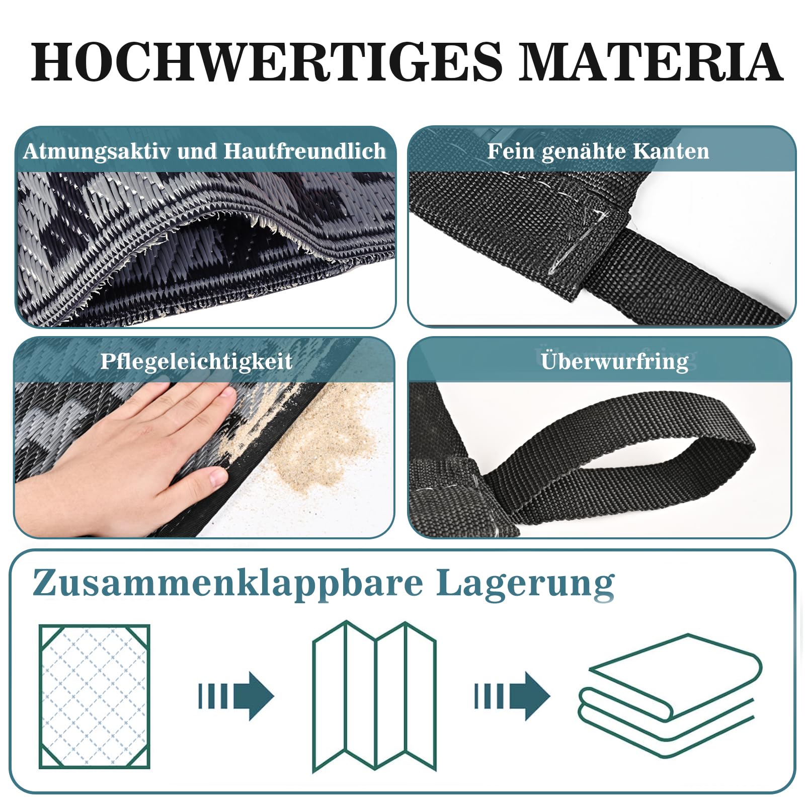 Alishomtll Tappeto per esterni, 180 x 275 cm, resistente alle intemperie, in polipropilene, impermeabile, per terrazze, giardino, balcone, reversibile, resistente ai raggi UV, per barbecue, picnic