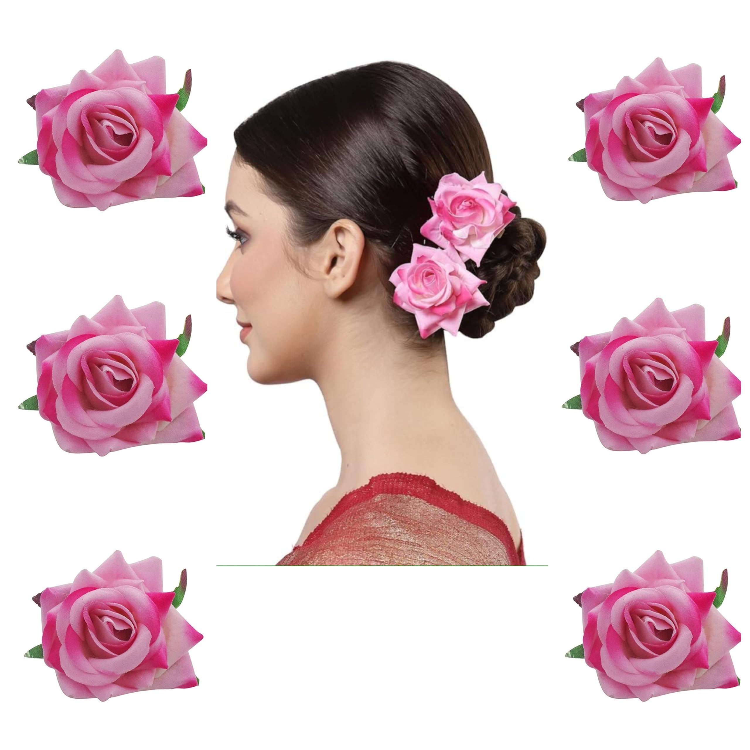 Artificial Rose Flowers Floral Hair Clips Pins For Women's and Girls Hair Decoration Accessories, Pack of 6-image-45