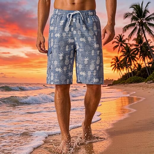 Bermuda de praia masculina leve com bolso cargo de secagem rápida