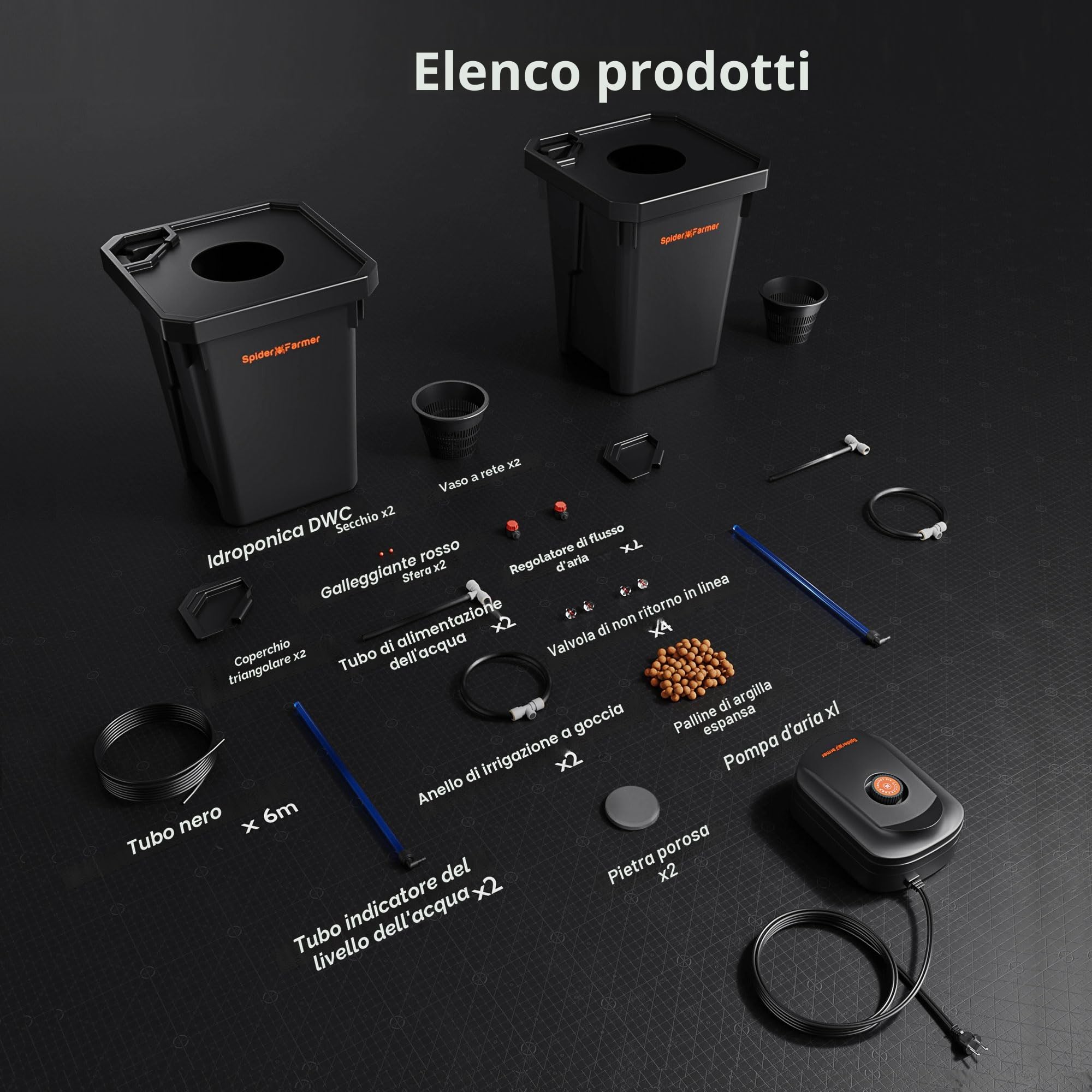 SPIDER FARMER DWC Sistema di Coltivazione idroponica con Coltura ad Acqua Profonda da 27 Litri/7 galloni, Nuovo Design del Coperchio Triangolare, Pompa d'Aria da 8W, 2 Secchi