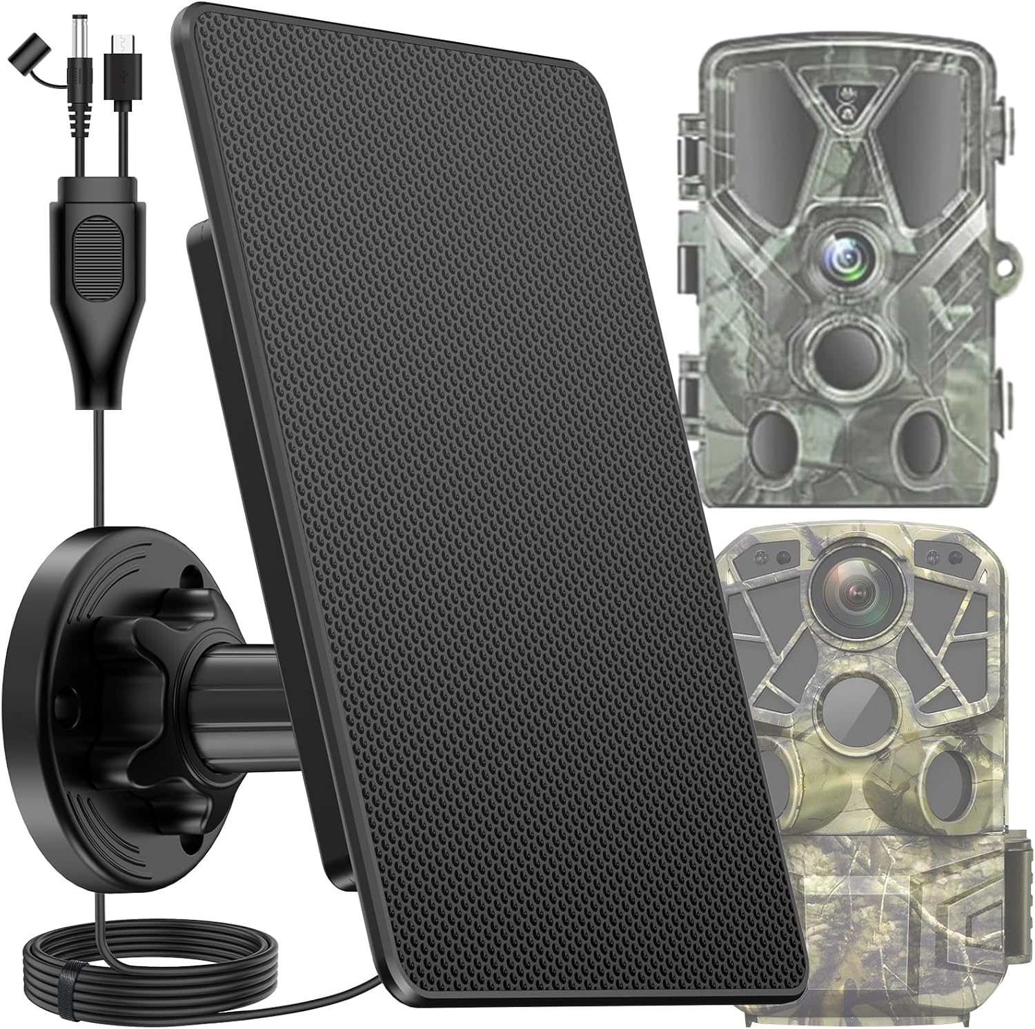 Solar Panel for Trail Cameras, Built-in 5000mAh Large-Capacity Rechargeable Battery Trail Camera Solar Panel, Solar Battery Charger Kit with Type C/5V DC/6V Output, Suitable for Most Trail Cameras