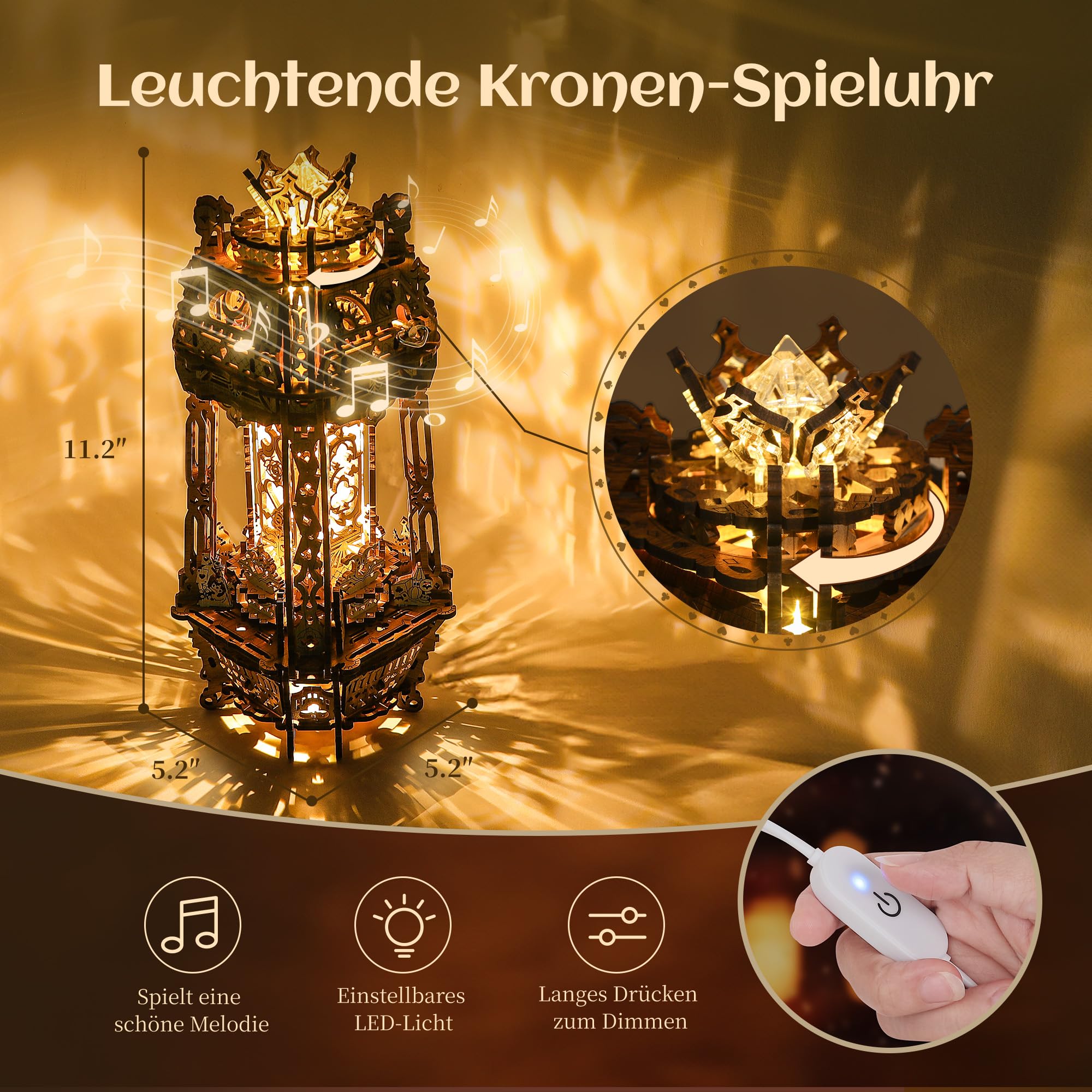 FUNPOLA LED 3D Holz Puzzle Poker Welt Projektor Lampe - DIY Bastelset mit LED Lichtern und Spieluhr - Kreative Poker-Thema Lampe, Nachtlicht Geschenk für Home Décor