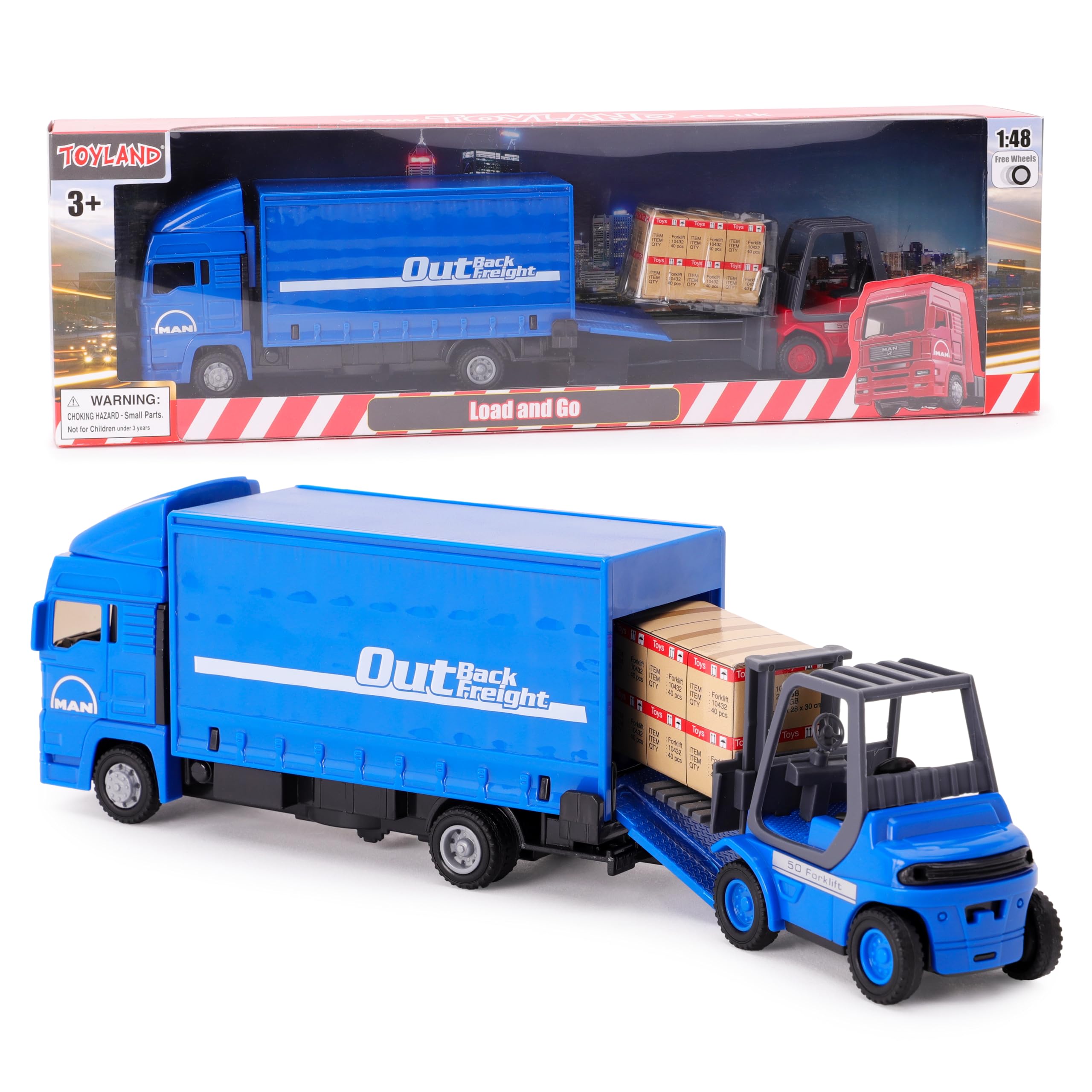 Toyland- 15cm(6") Blue MAN Freight Truck And Forklift - Transport Goods -Load And Go - 1:48 Scale - Kids Toy