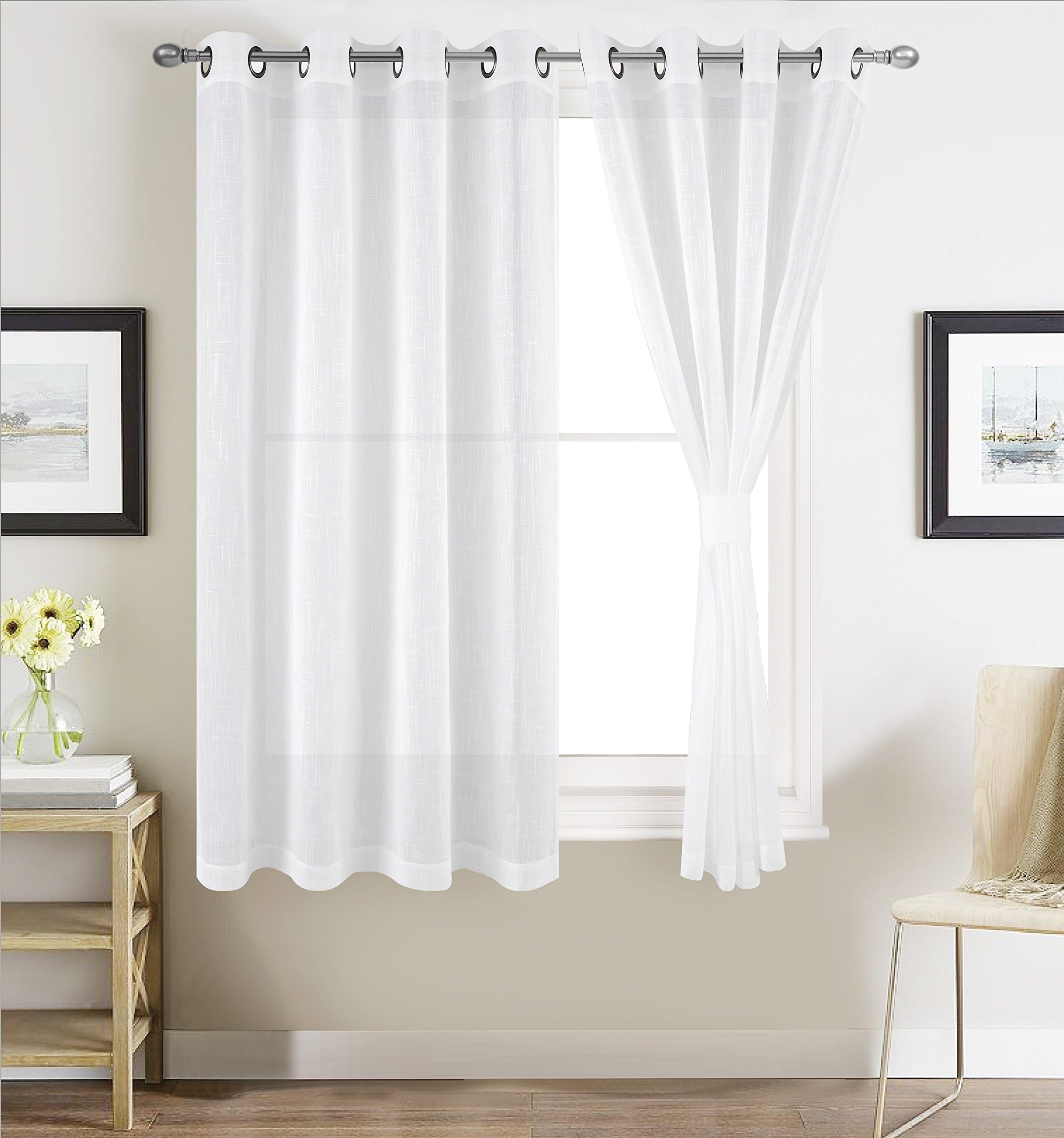 YIROCK GenericABCDEFG Better Home USA Linen Textured Sheer Window Curtains for Bedroom White Sheer Curtain for Living Room 54 inch Width x 46 inch Length Grommet Curtain Panels - 2 Panels by BHU