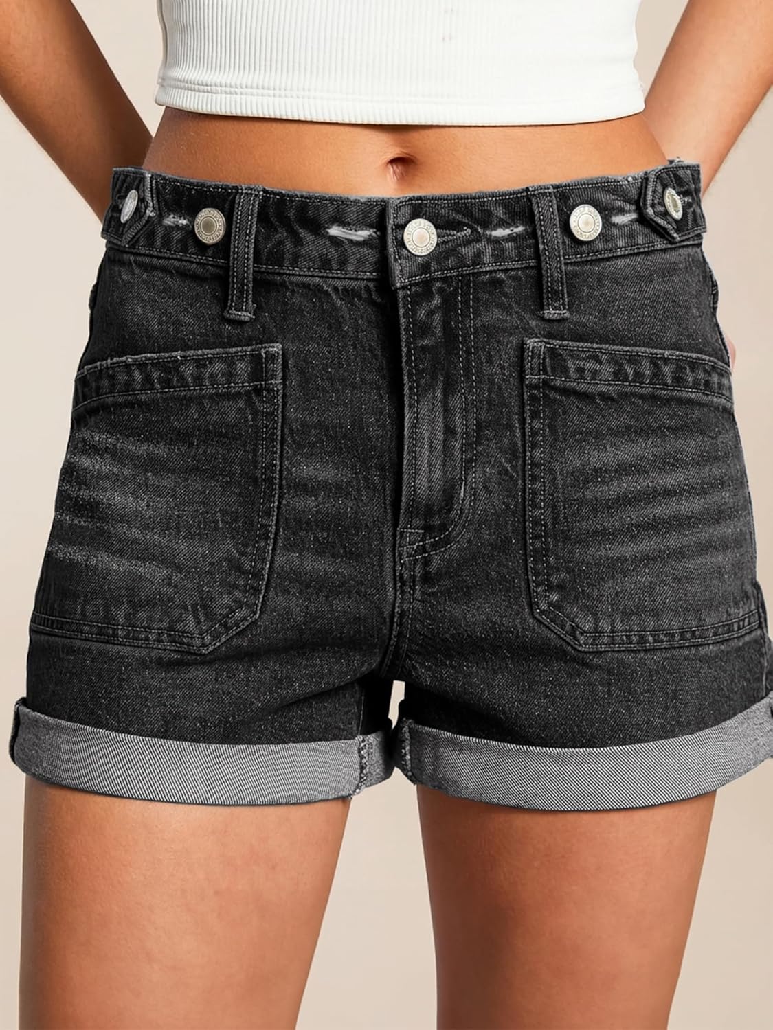 EMMIOL Women Jeans Shorts Summer Mid Rise Sexy Stretchy Denim Hot Pants with Adjustable Waist Trendy - Image 2