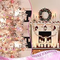 Vista 3 de 12 String Total 80 Ft Christmas Tree Tinsel Garland Decorations with 12 Pcs LED Fairy Lights Thick Thin Metallic Streamers for Outdoor Indoor Xmas