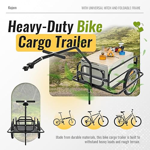 Miniatura 3 de Kojem Remolque de carga plegable para bicicleta, remolque de bicicleta de almacenamiento resistente, capacidad de 88 libras, carrito de bicicleta