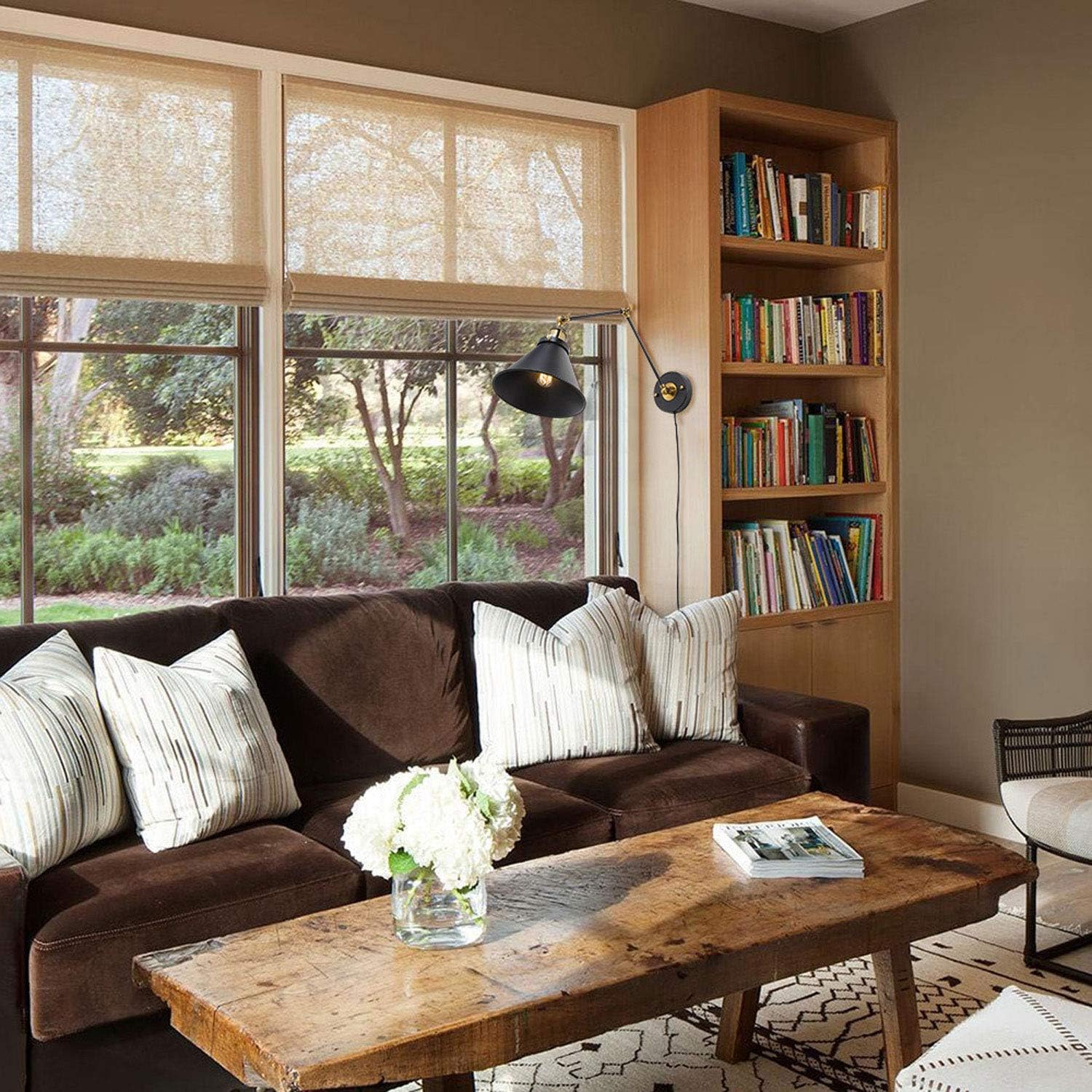 Flash Sale Buy 1 get 1 LNC Wall Sconces, Swing Arm Plug-in or Hardwire Lamp Antique Brass and Black Matte Finish (2 Pack) A03469