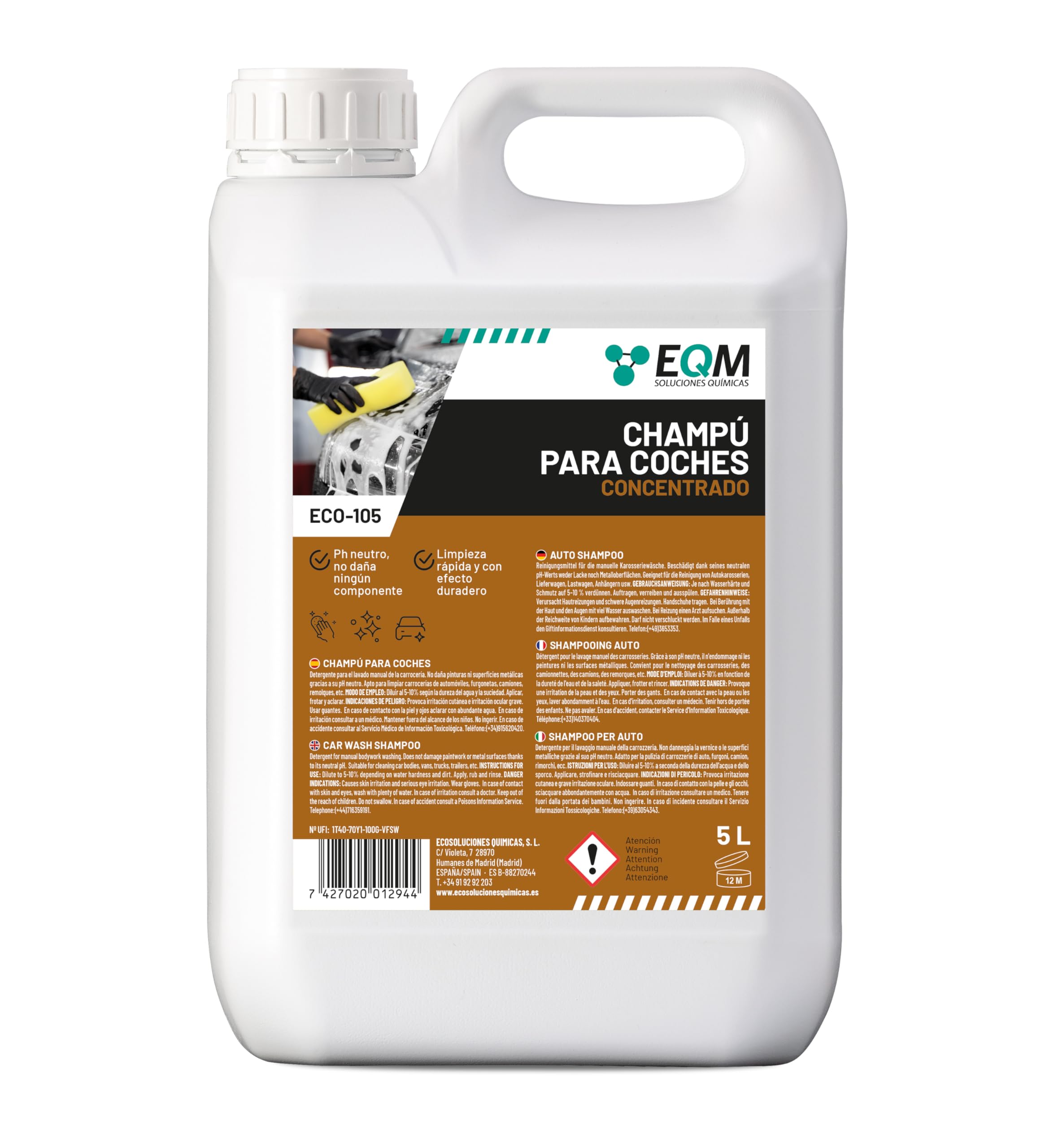 EQM - ECO-105 - Champú Concentrado para Coche - 1L - +50 Lavados - Limpieza Rápida y Protección de la Pintura gracias a su pH Neutro — view 10