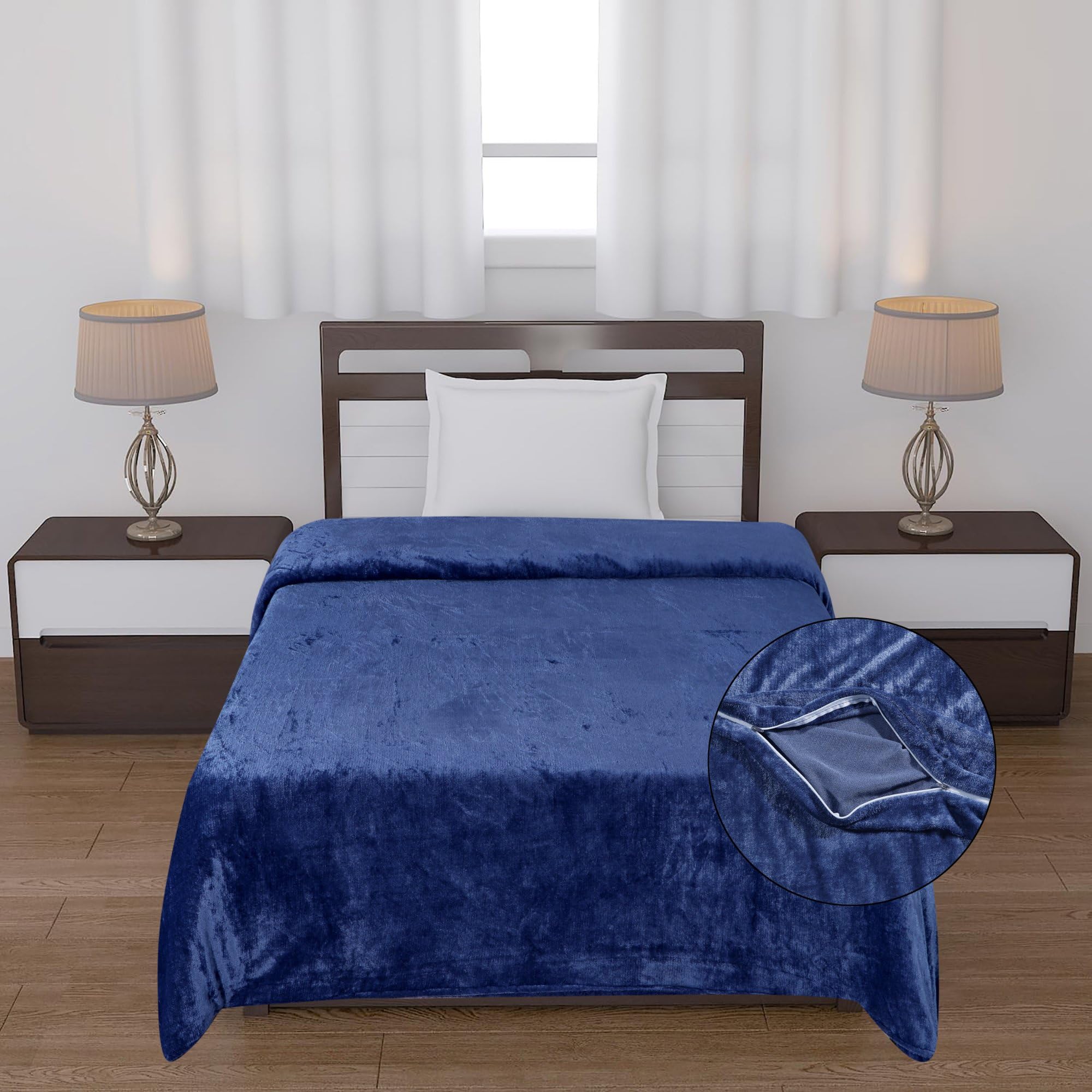 300TC Super Soft Velvet Single Size Warm Solid II Duvet Cover II Razai Cover II Dohar for Single Bed Super Cozy Comfortor Ac Blanket for All Weathers/Seasons (90 * 60 inch) (Solid Dark Blue)-picture-11