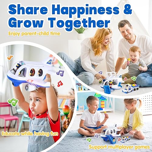 Miniatura 7 de PLAY Juguete de avión para niños Juguetes de avión de viaje para niños mayores de 2 años con figuras pequeñas y portaequipaje, avión de juguete