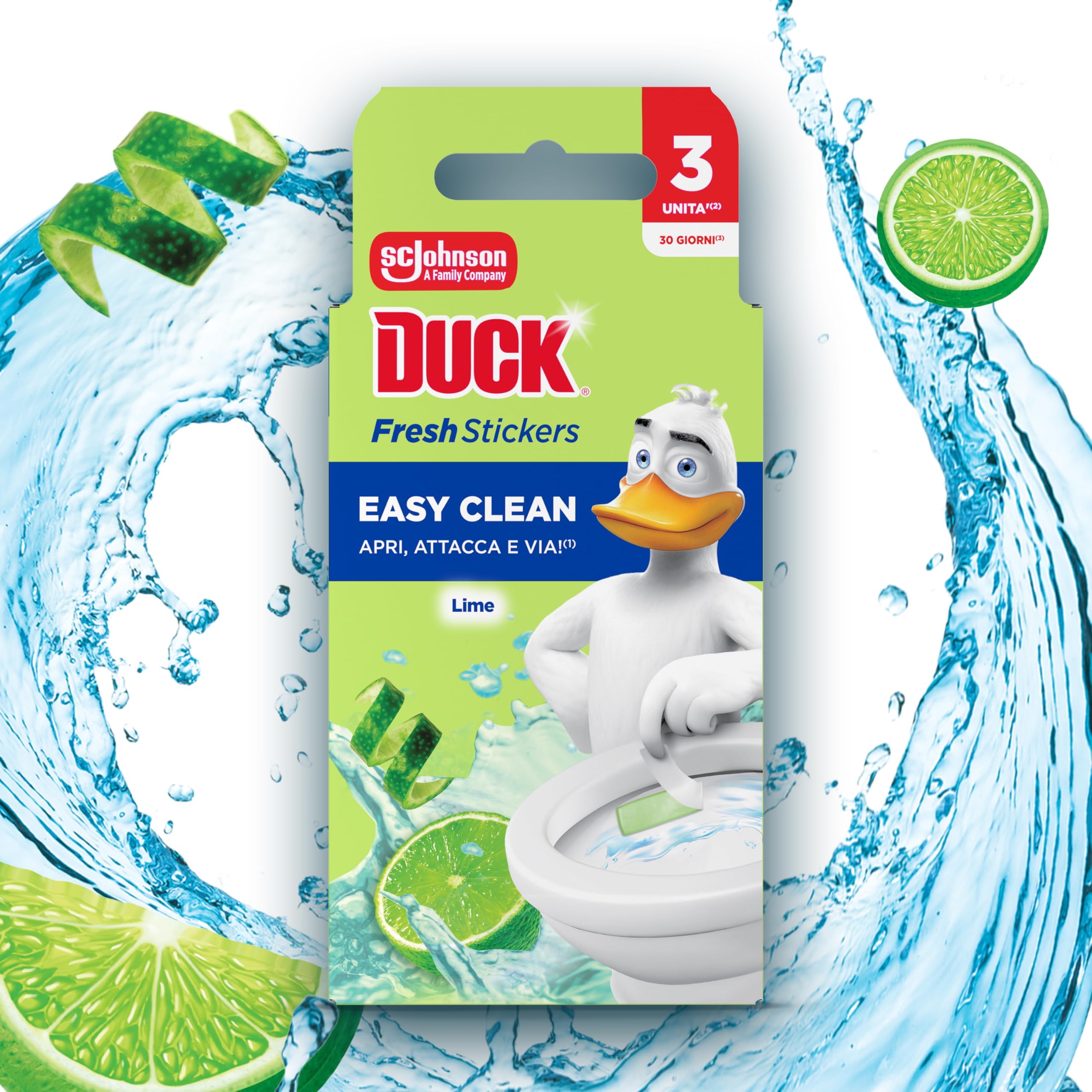 Duck Fresh Stickers - Strisce Adesive Gel Igienizzanti WC, Profumo Lime, Formato Scorta da 10 Confezioni, 30 Strisce