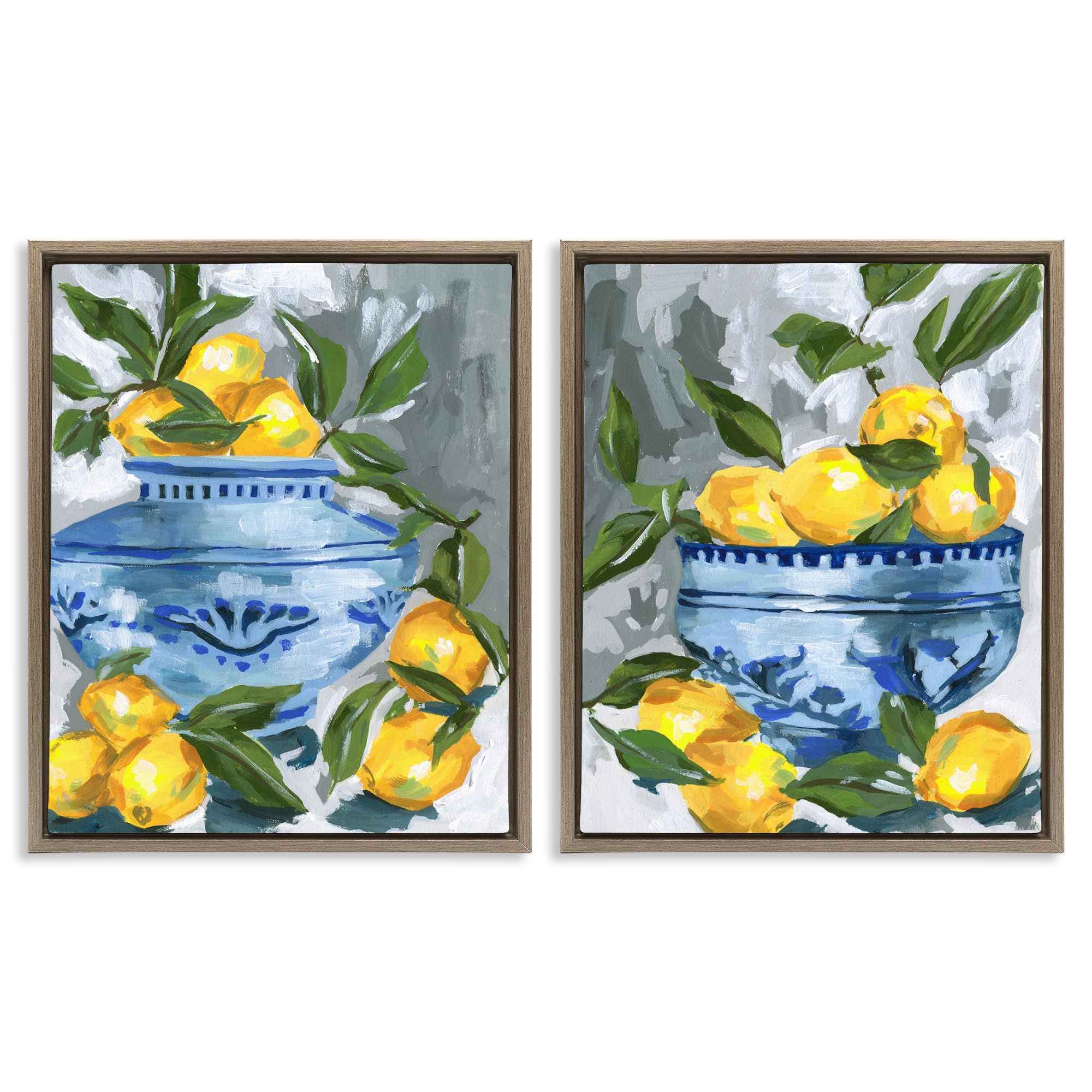 Stupell Industries 'Indigo & Lemon Citrus Fruits', 2pc Floating Frame Art Set 2, Brown, 25 x 31, Ready to Hang Picture Décor, USA Made, By Artist Melissa Wang