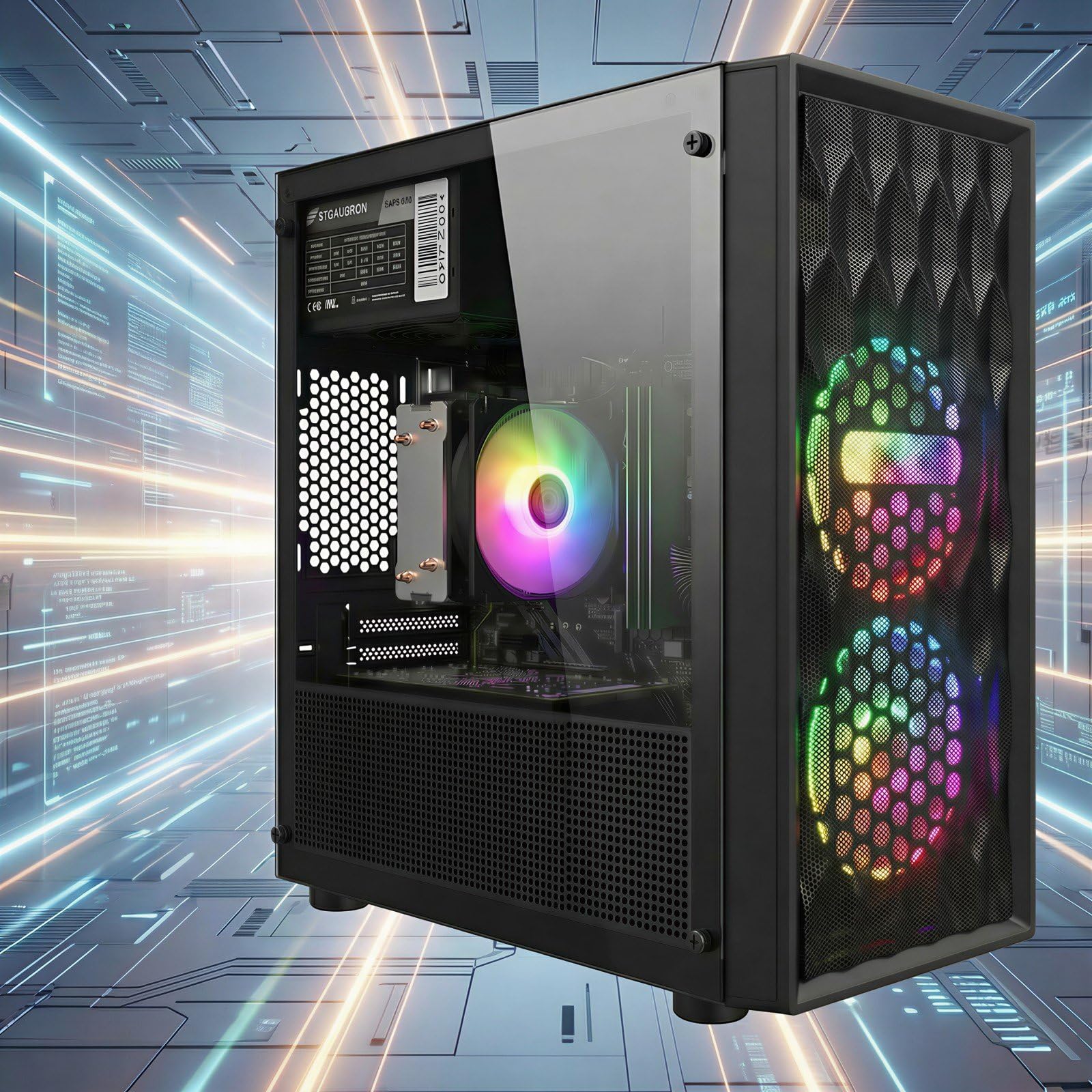 STGAubron Gaming PC Computer Desktop, AMD Ryzen 5 5500 up to 4.2GHz, GeForce RTX 3050 6G, 16G DDR4, 512G SSD, WiFi 6 5G & BT 5.2, RGB Fan x2, Windows 11 Home