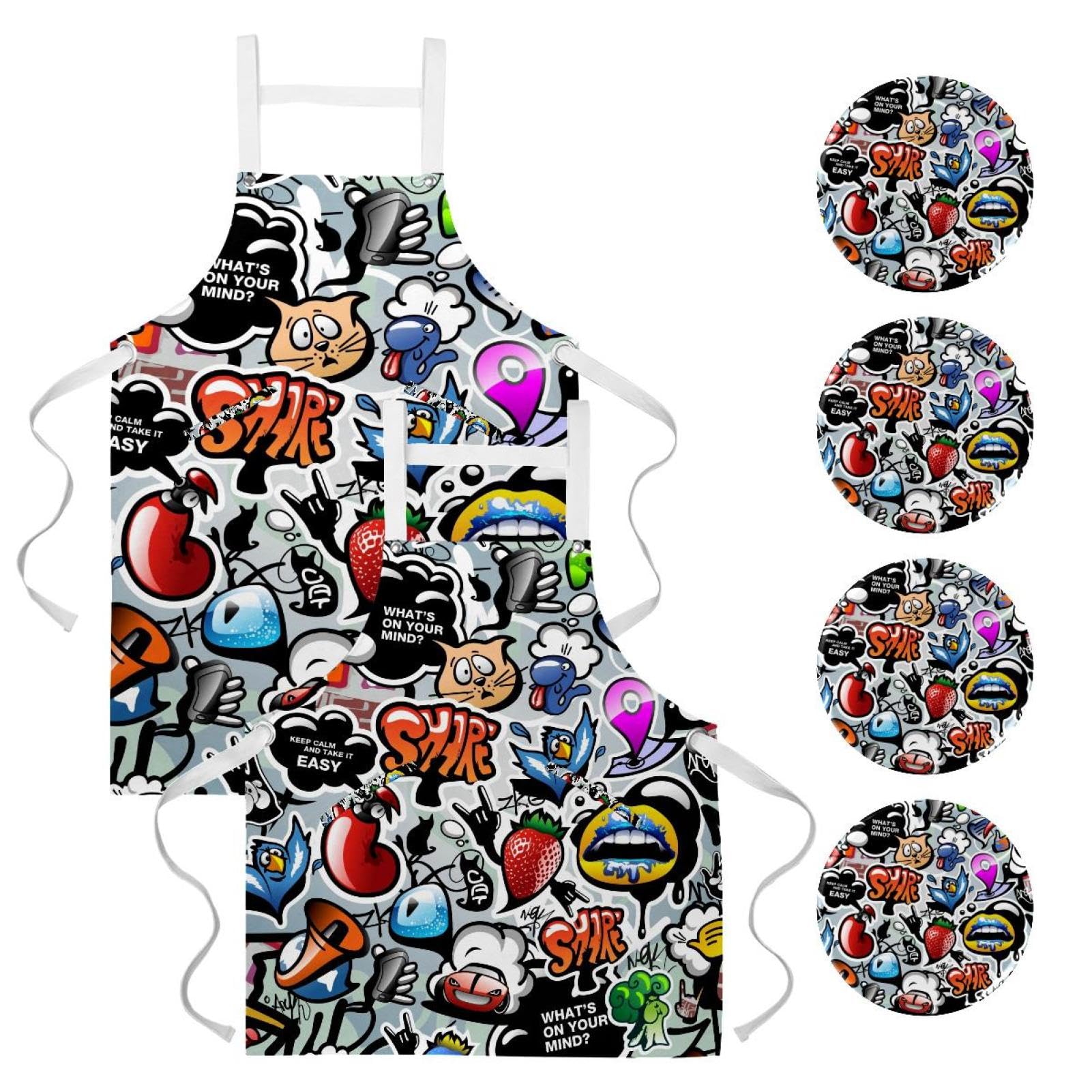 Tablier de cuisine multicolore One Large lot de 2 avec 4 broches d'ajustement