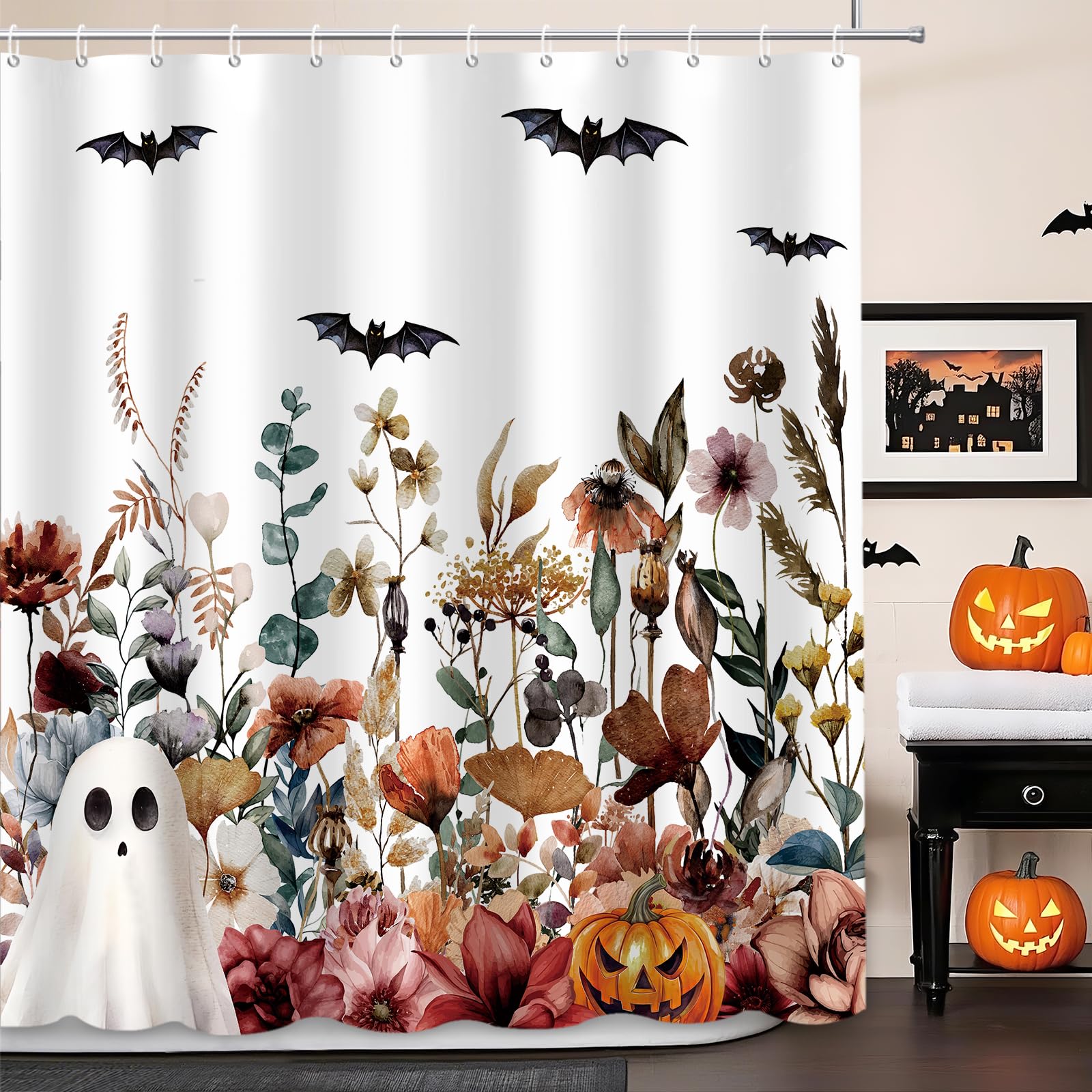 Rideau de douche Halloween en tissu pour une décoration de salle de bain automnale et festive