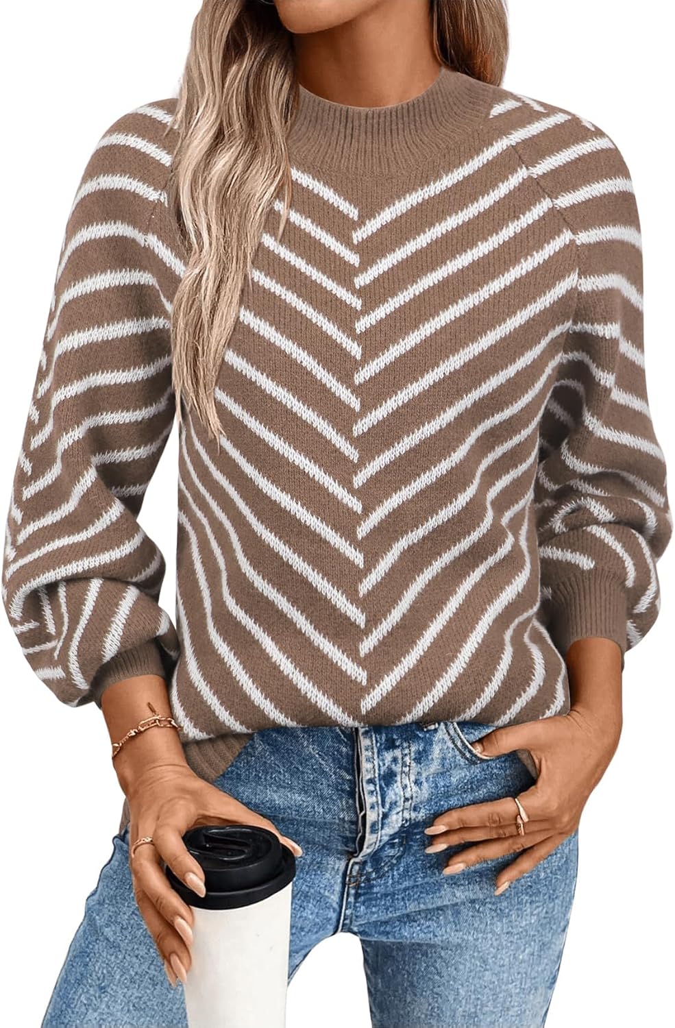 Theenkoln Women Striped Fall Sweater:Crew Neck Long Sleeve Color Block Casual Loose Pullover Knit Tops