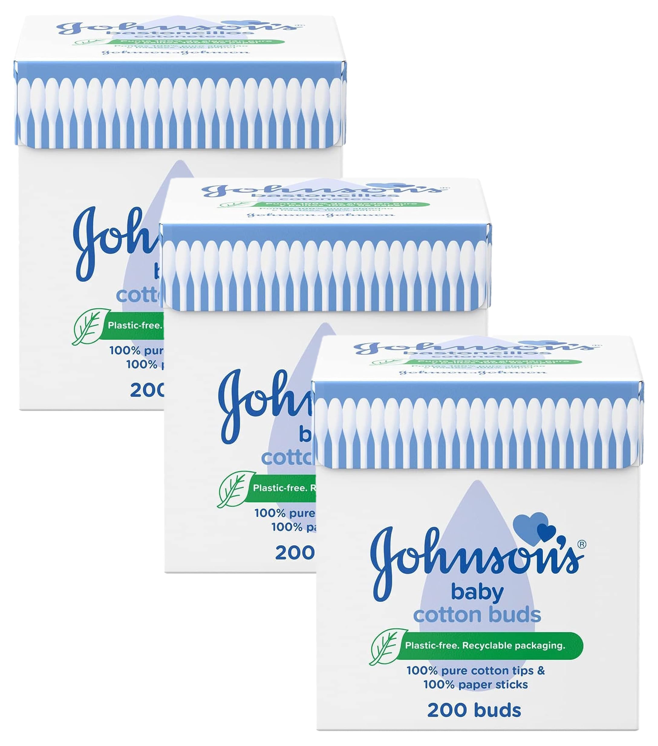 Johnson's Baby Cotton Buds (1 x Pack of 200) Soft & Gentle Ear Buds for Delicate Skin, Made of 100% Pure Cotton and Paper Sticks, Plastic-Free to Clean Delicate Areas, Around Eyes and Outer Ear — view 11