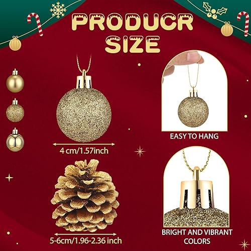 Miniatura 2 de Poen 42 adornos de Navidad, incluyendo 24 adornos de bolas de Navidad y 18 adornos de piñas para colgar, adornos de árbol de Navidad, bolas de piñas