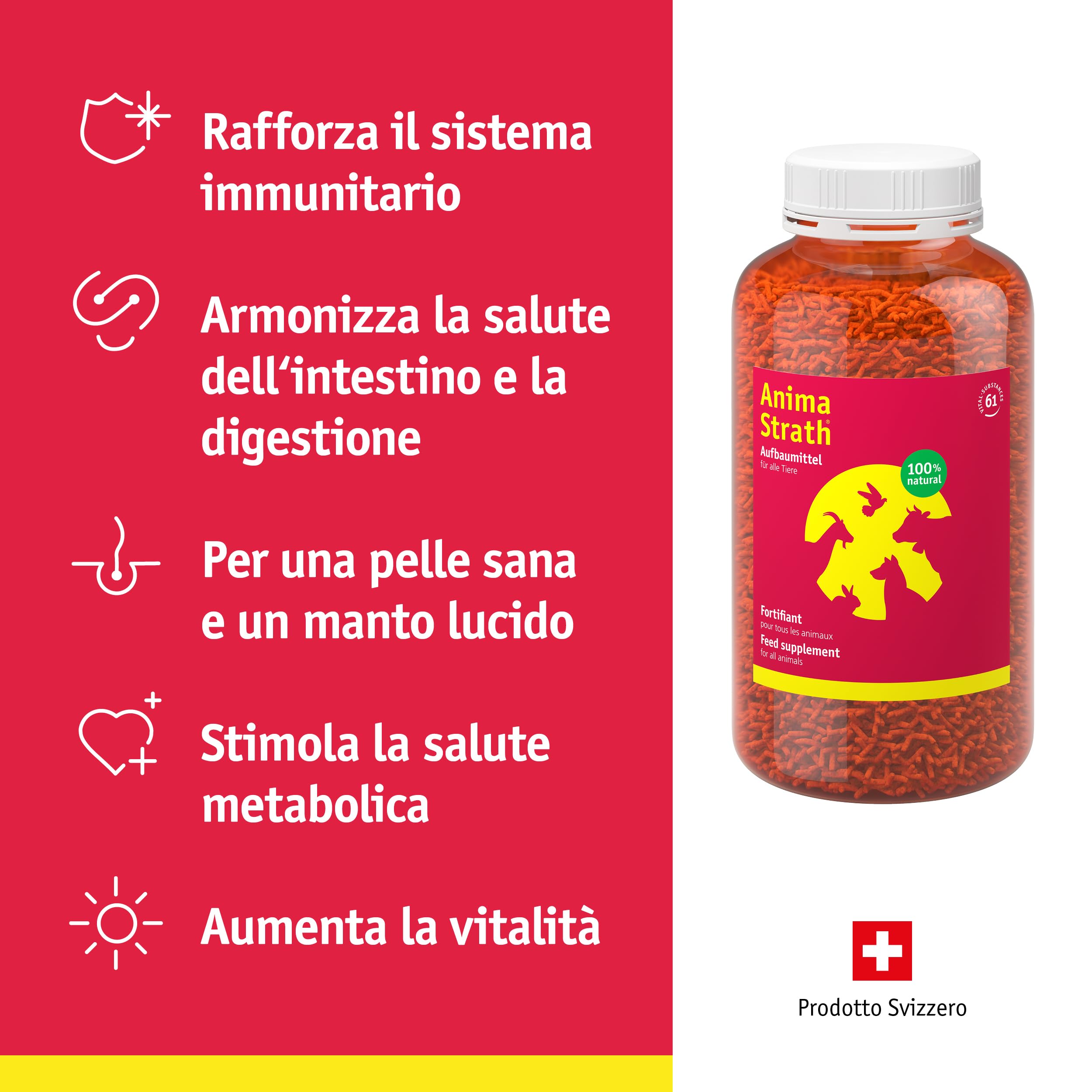 Anima Strath Granulato - 61 Micronutriementi, Integratore Alimentare di Lievito Vegetale Per Cani & Gatti - Vitamine per Alimenti per Cani - Vegetariano - 500g